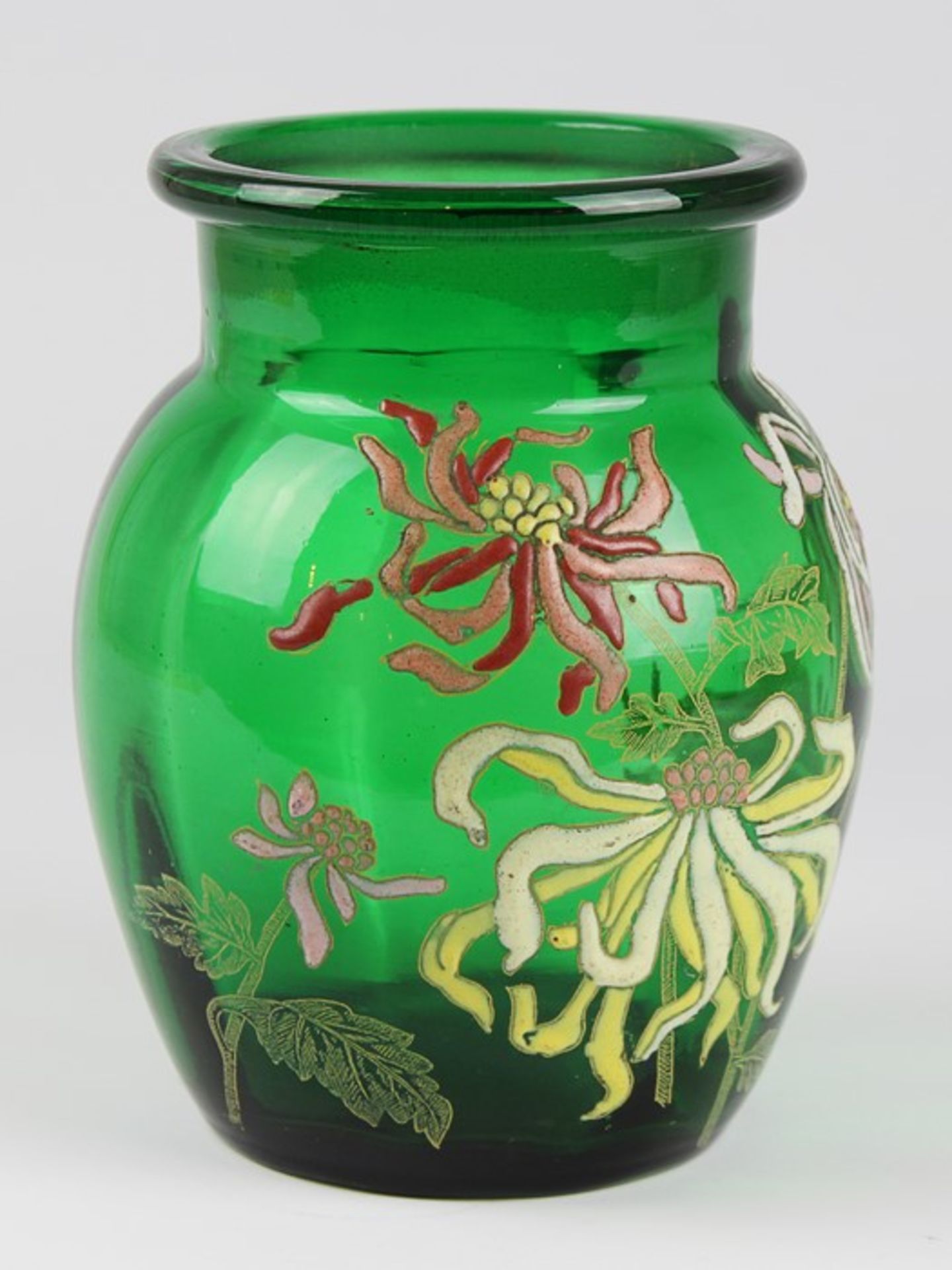 Gallé - Vase1880 - 84, Historismus, Emile Gallé, Frankreich, grünfarbenes dickw. Glas, runder Stand, - Image 3 of 5