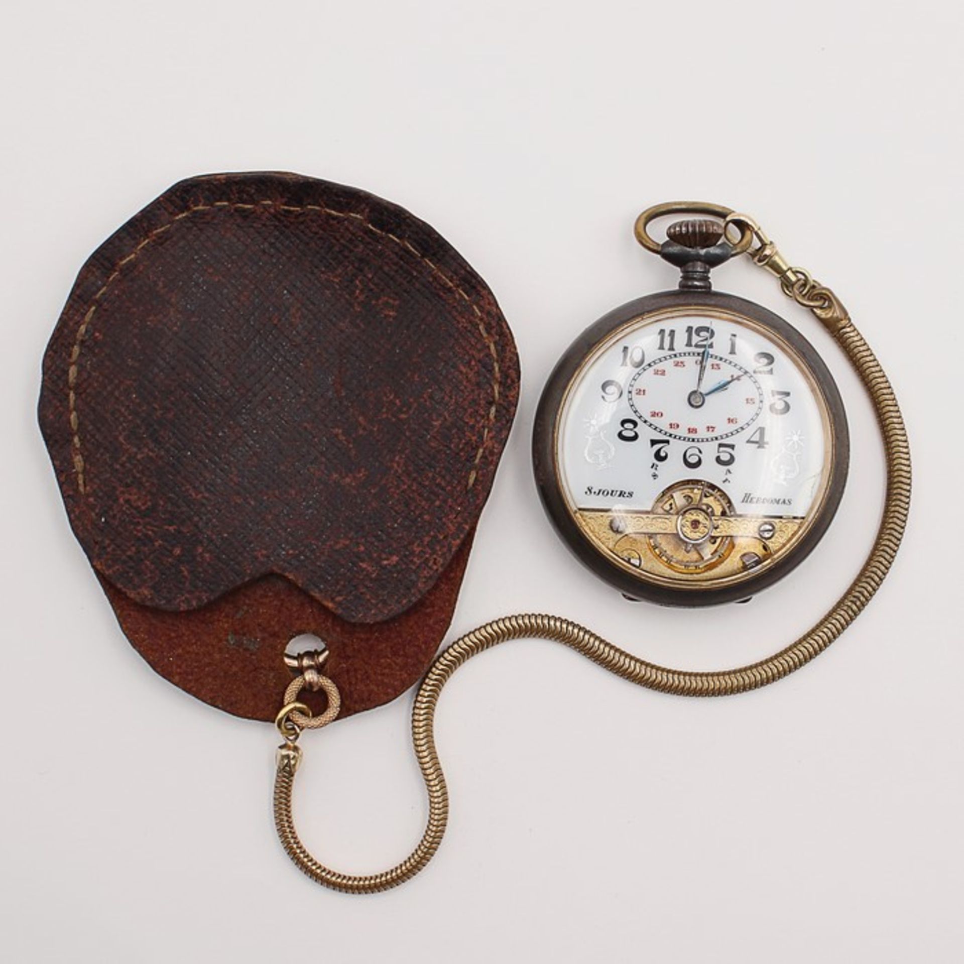 Herrentaschenuhr - Herdomasum 1900, Metall, Lepine-Gehäuse, weißes Emailzifferblatt, arab.