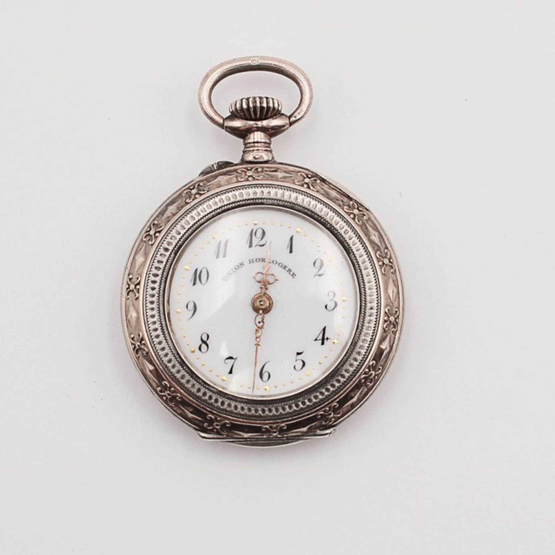Damentaschenuhr - Union Horlogereum 1900, Si 800, Lepine-Gehäuse, weißes Emailzifferblatt, arab.