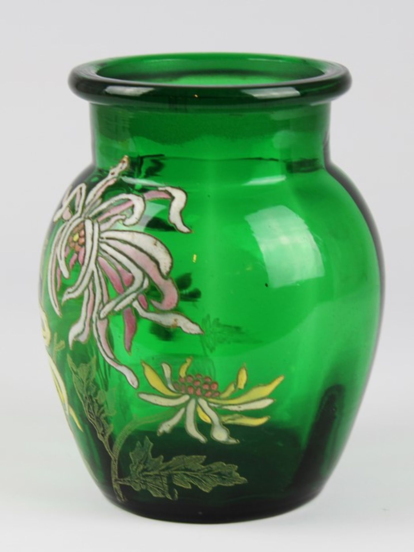 Gallé - Vase1880 - 84, Historismus, Emile Gallé, Frankreich, grünfarbenes dickw. Glas, runder Stand, - Image 2 of 5