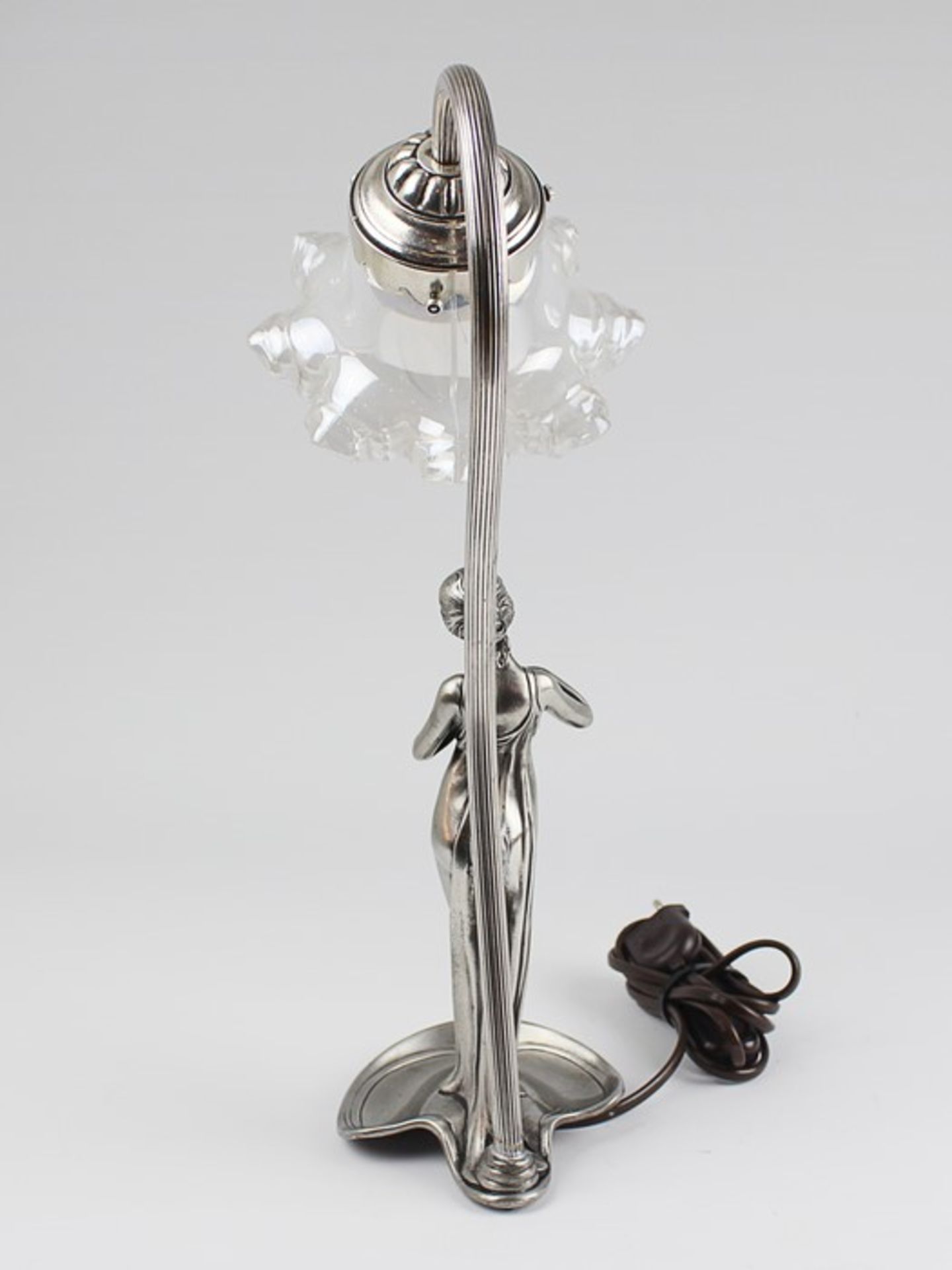 Tischlampe - WMFus. gestempelt, Jugendstil, einflammig, Fuß als stilisiertes Seerosenblatt, - Bild 3 aus 4