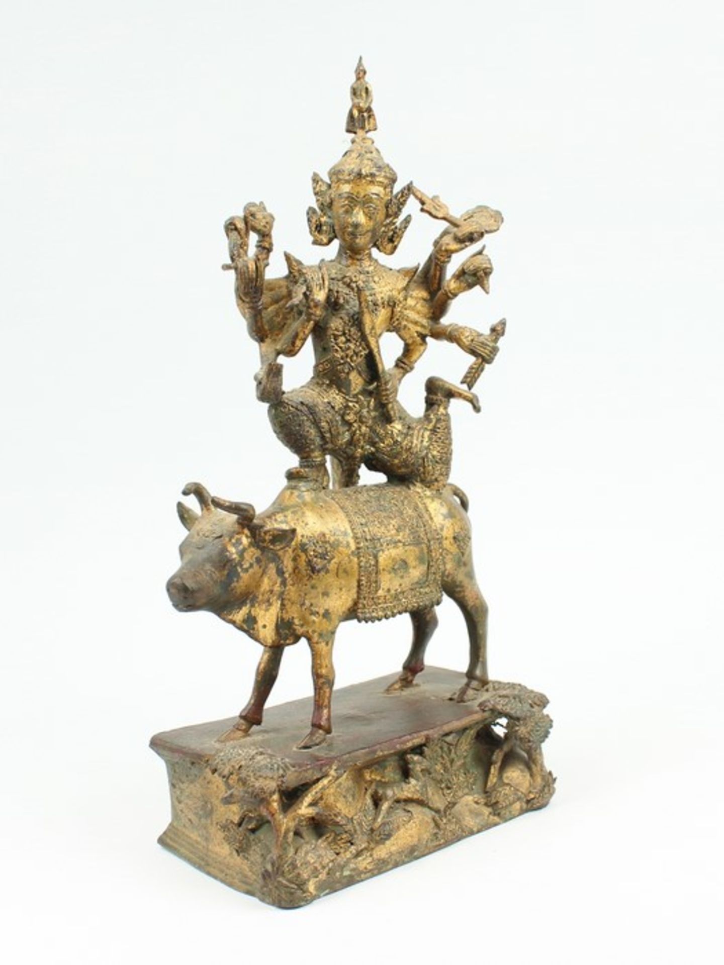 Figur - Hinduismus20.Jh., Metall, partiell goldstaff., vollplastische Figur einer mehrarmige