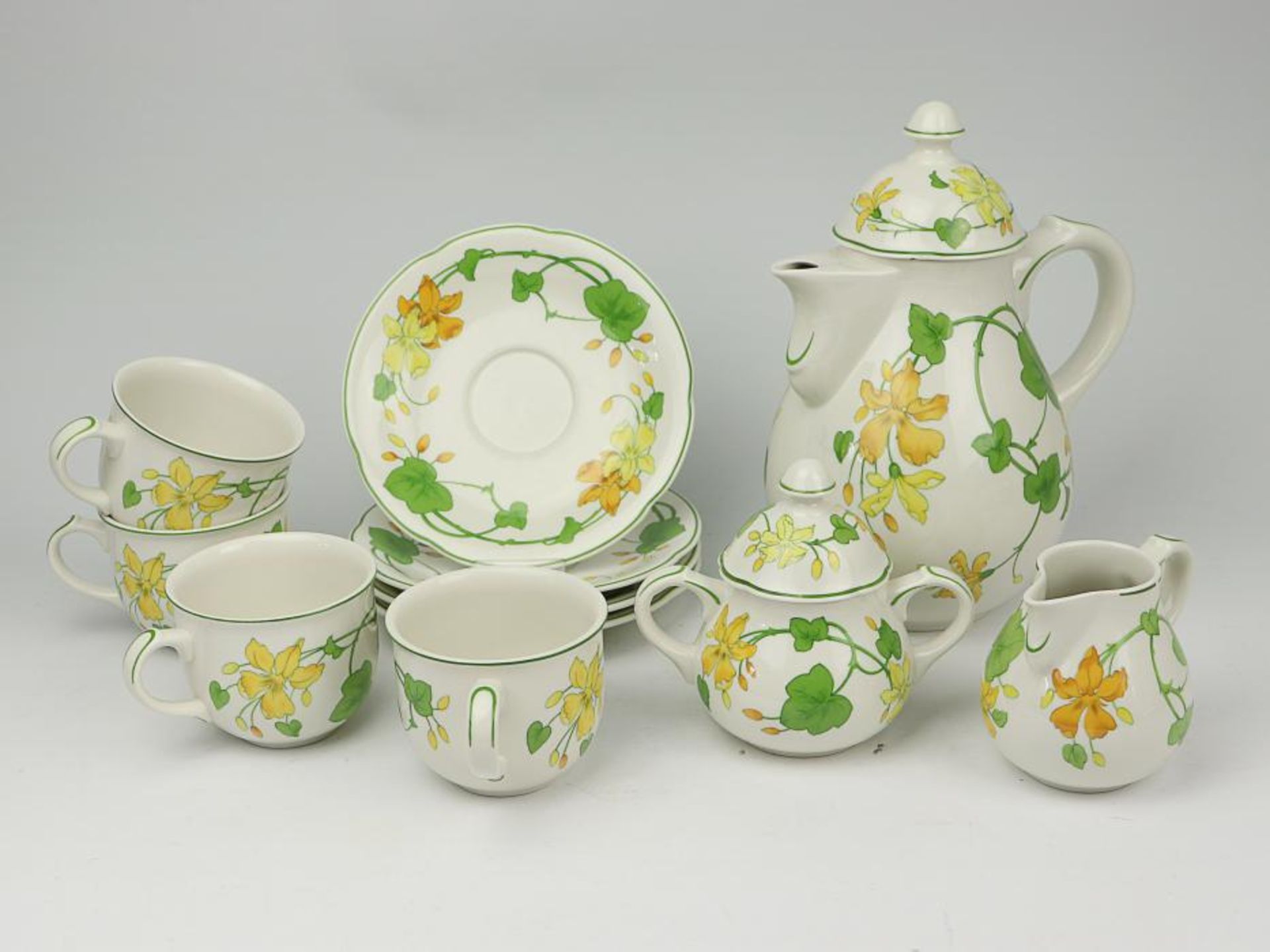 Villeroy & Boch - RestserviceStempelmarke, Geranium, 1 Kaffeekern, 4 Tassen, 4 Untertassen,