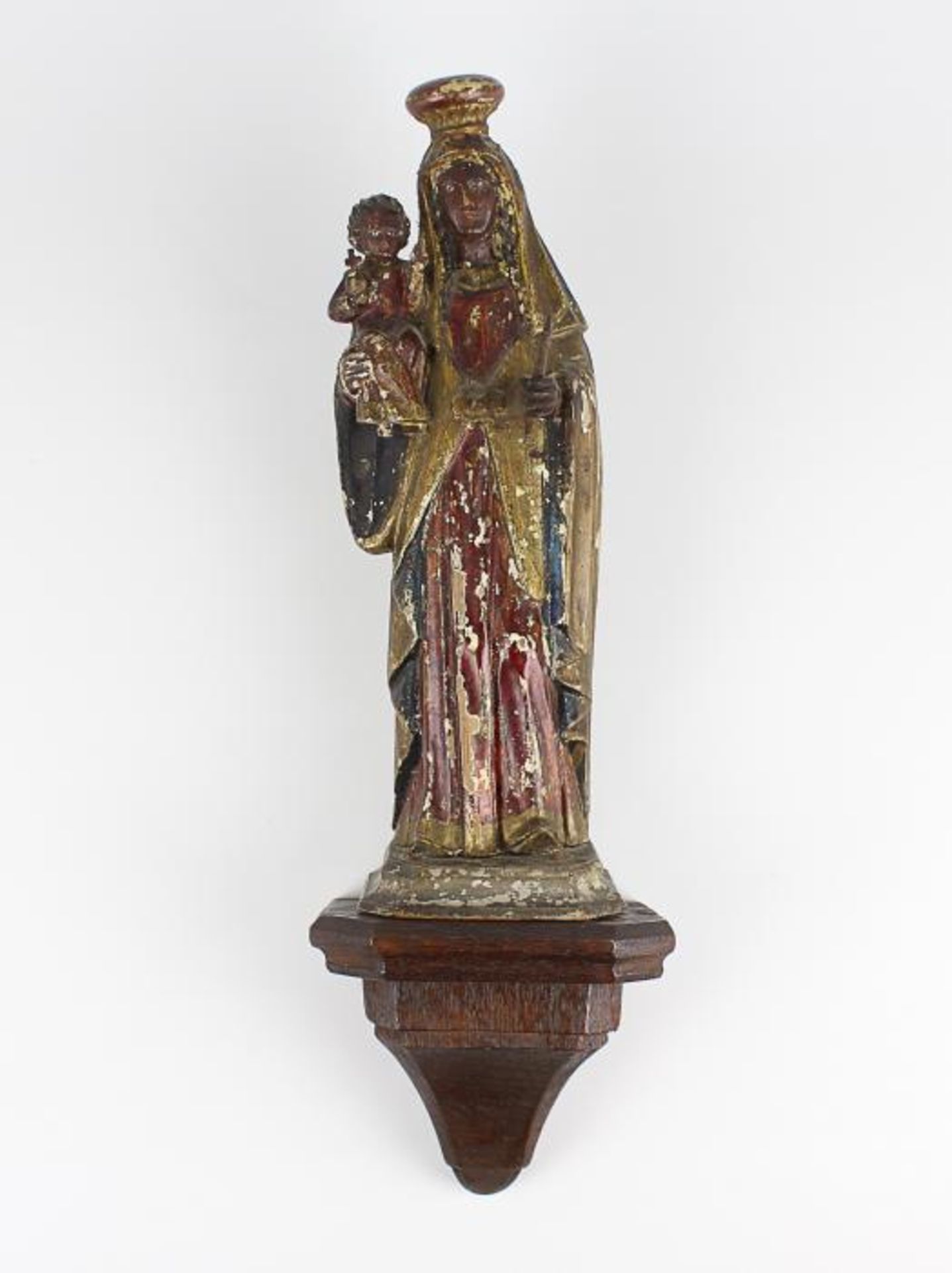 Holzmadonnaum 1900, vollplastische Holzschnitzerei, polychrom gefasst, sogenannte "Schwarze Madonna"