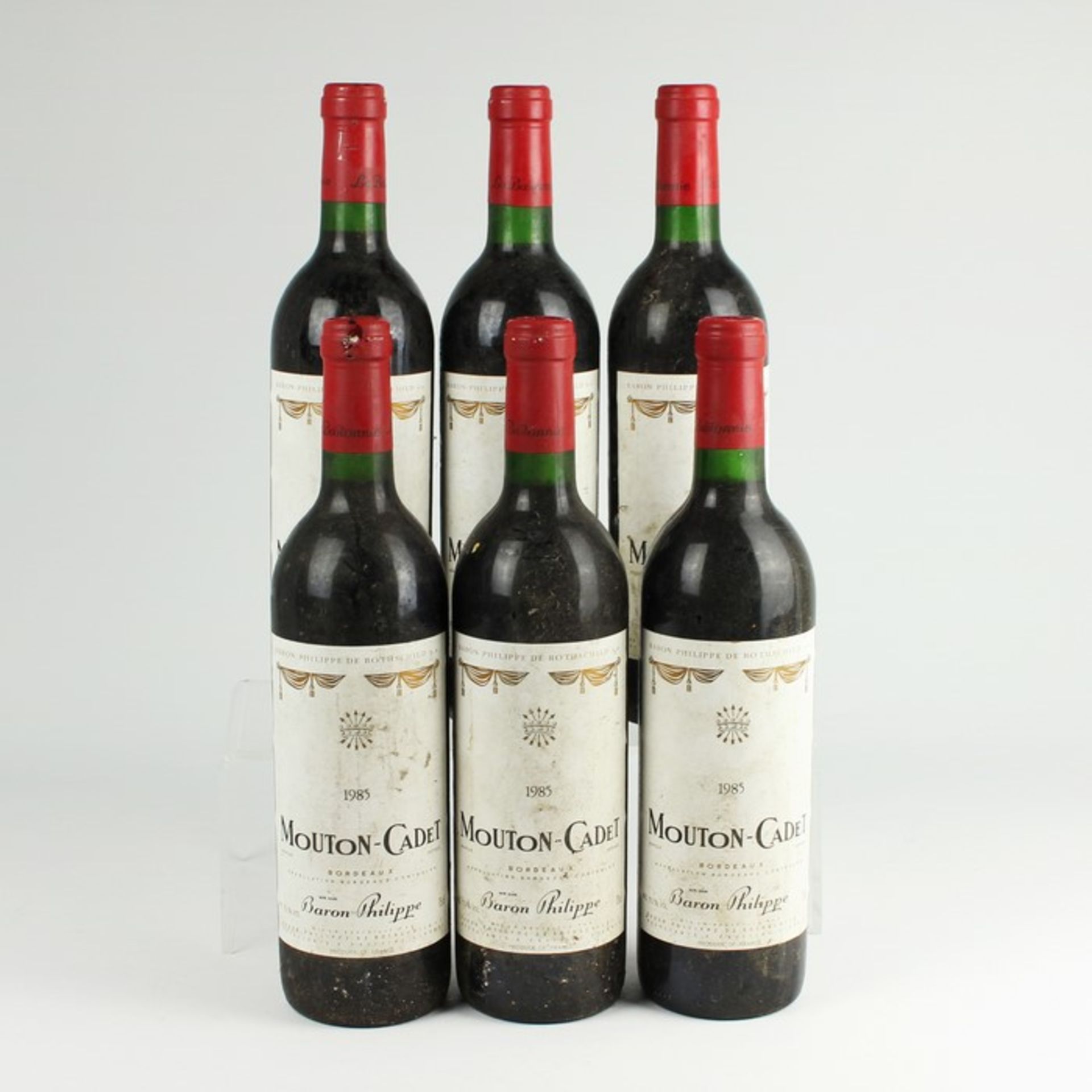 Rotwein6 Fl., Frankreich, Bordeaux, Baron Philippe de Rothschild, Mouton-Cadet, 1985, 75 cl, 11,