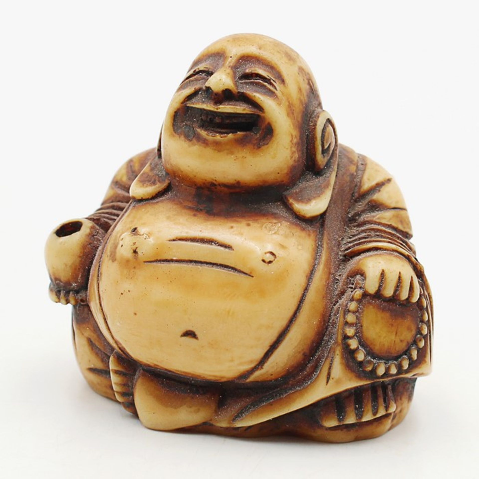 Figur - Budai20.Jh., Kunststoff, vollplastische Figur, lachender Buddha, Alterssp., H ca. 5cm