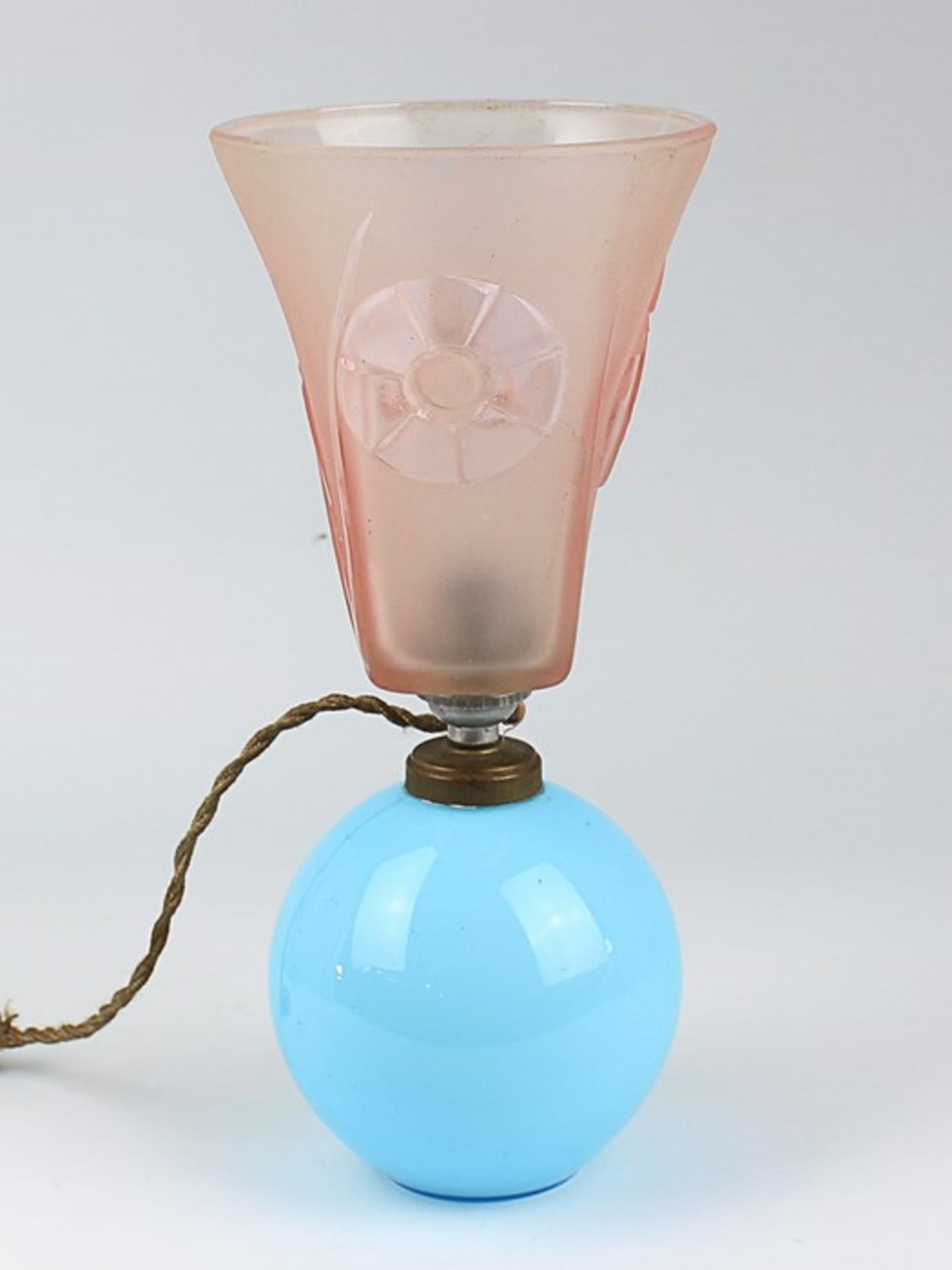 Tischlampe - Art décowohl Frankreich, Glas, einflammig, kugelförmiger Korpus, Glas, hellblau