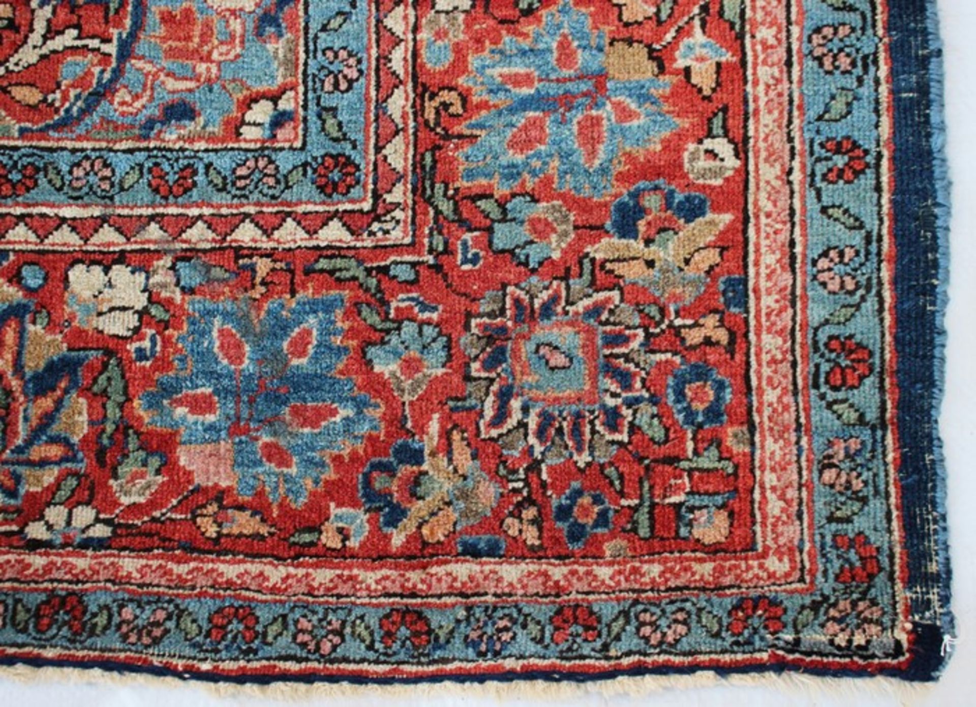 Orientbrückeum 1960, Persien, Keshan, Baumwolle/Wolle, zentrales Medaillon auf blauem Feld, - Image 2 of 8