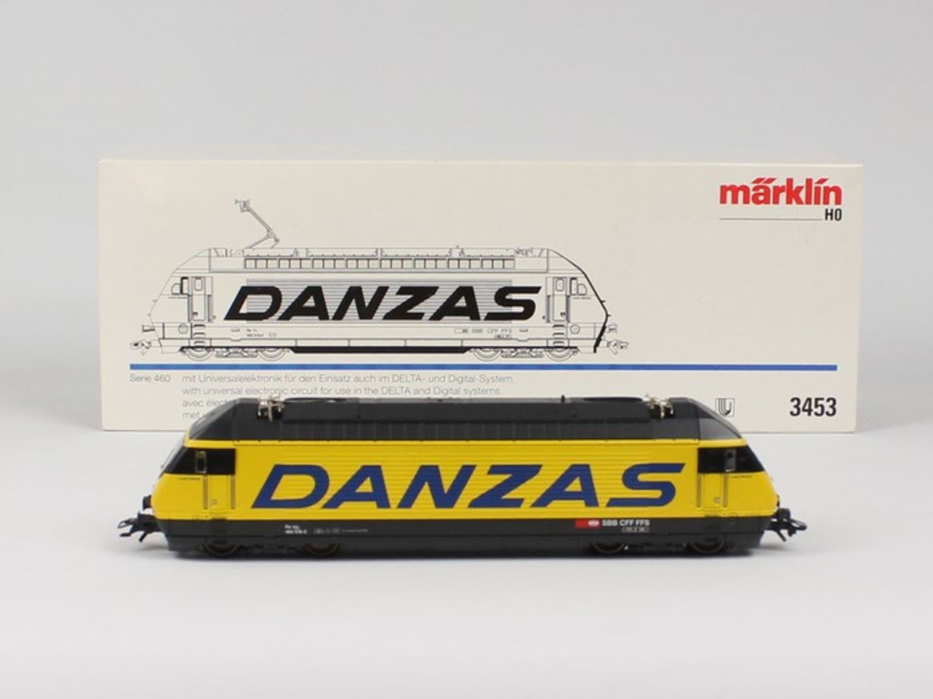 Märklin - EisenbahnE-Lok 3453, Serie 460, 460 018-5, SBB CFF FFS, gelb, Aufschrift: Danzas,