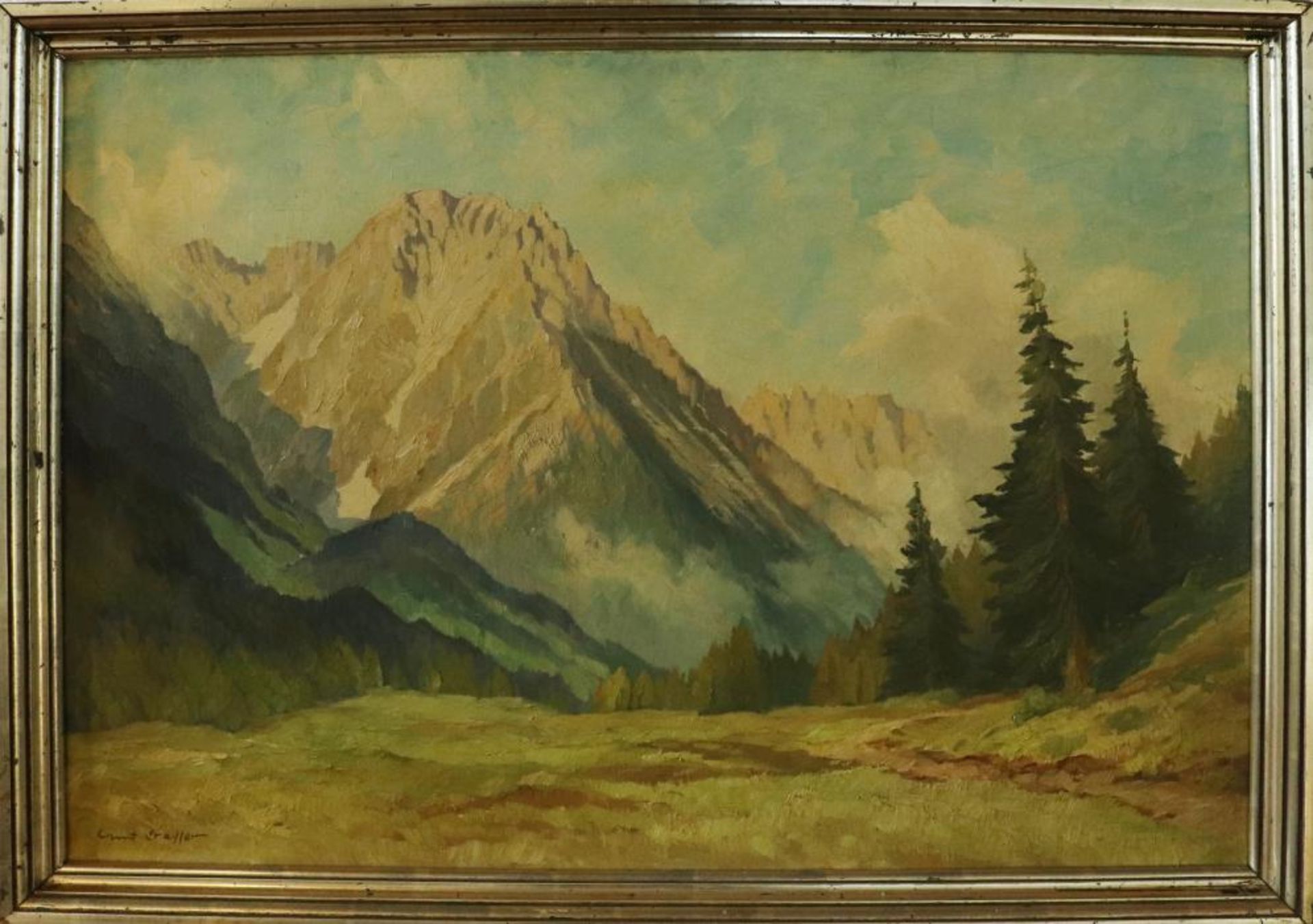 Crasser, Ernst1895 Asch/Böhmen - 1968 Fürstenfeldbruck, "Gebirgslandschaft", Öl/Lwd., helle