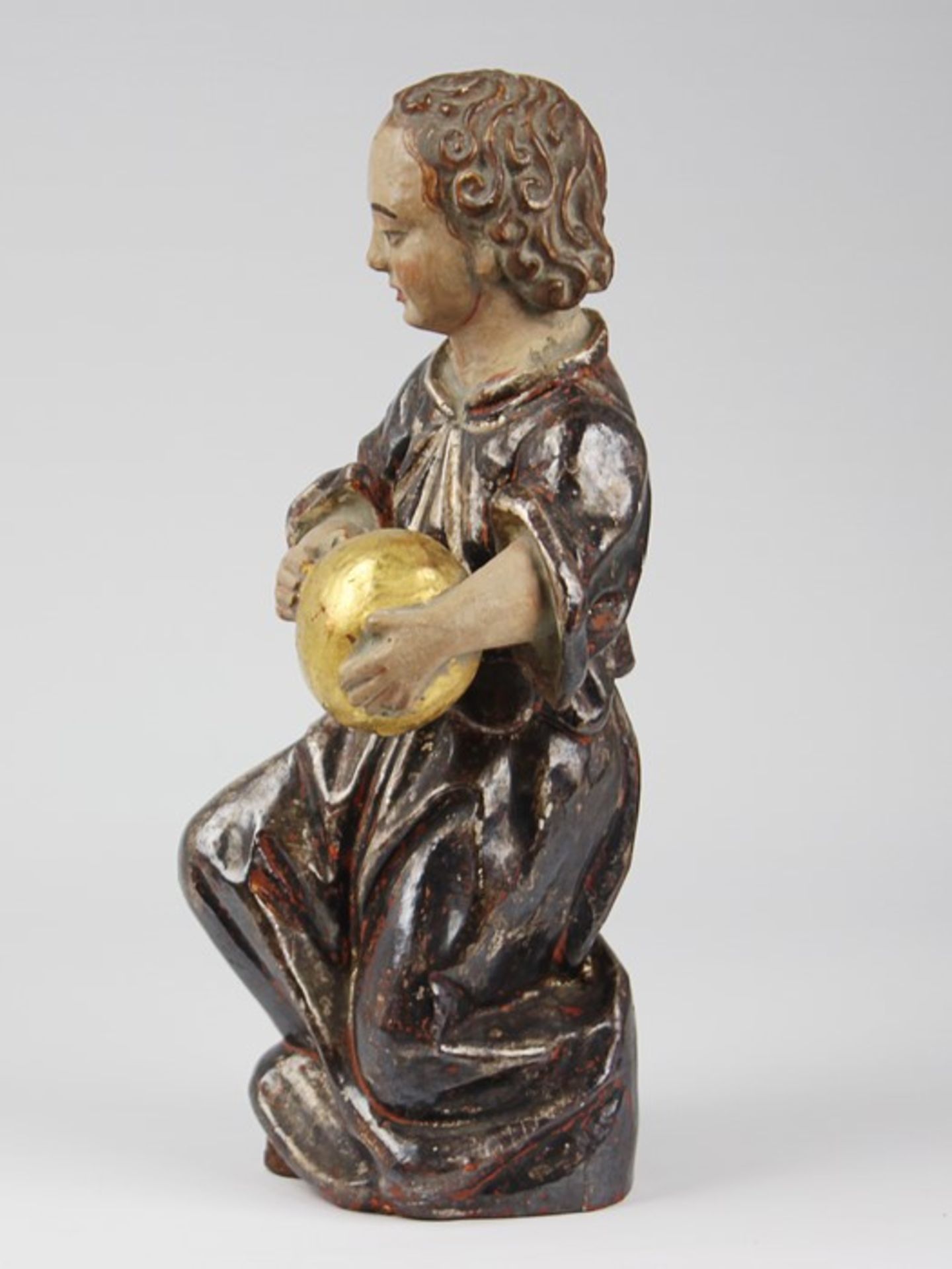 Holzfigur19.Jh., vollplastische Schnitzerei, polychrom gefasst u. partiell goldstaff., Christus m. - Bild 2 aus 5