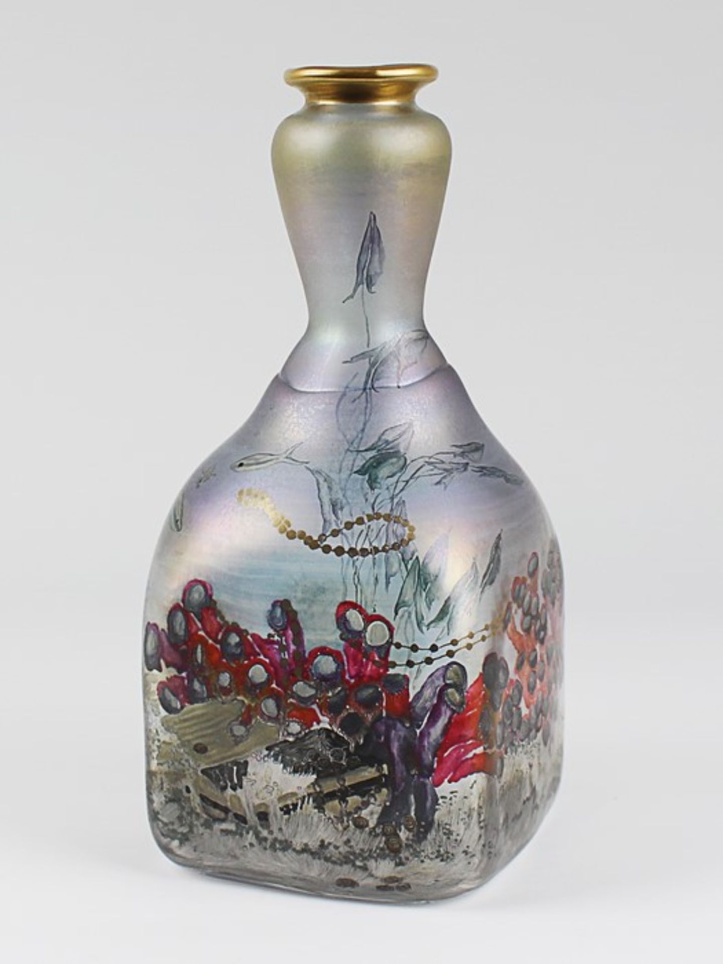 Eisch - Vase1985, Glashütte Eisch, Frauenau, farbloses Glas, quadratischer Stand, geschliffener