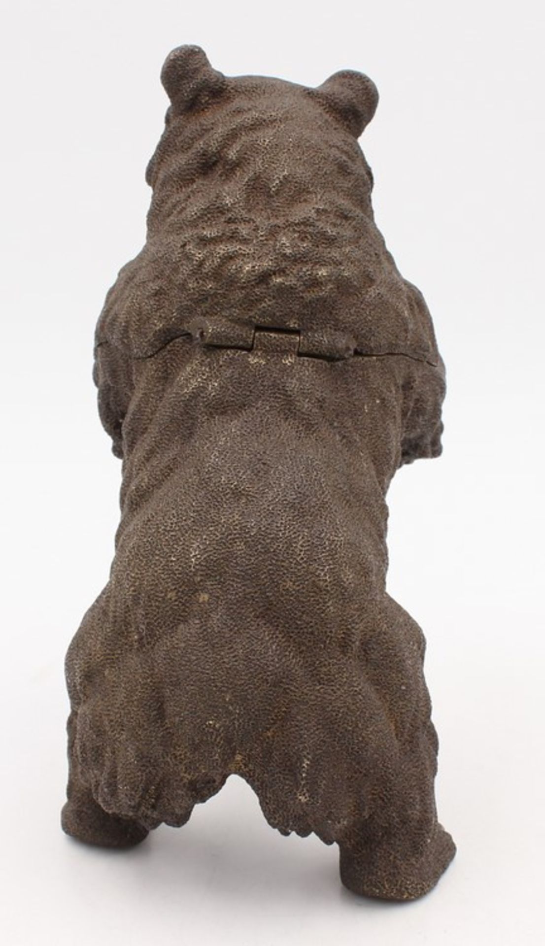 Tierplastikum 1900, Bronze, patiniert, Gefäß in Form eines Bären mit Stock, Oberkörper als Deckel - Bild 2 aus 2