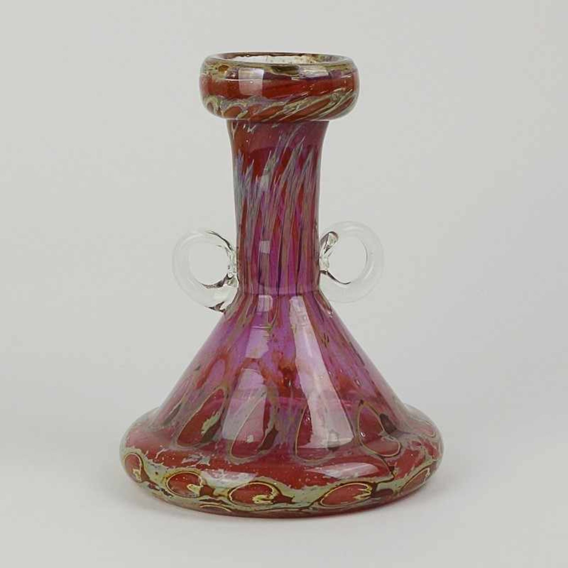 Eisch - VaseDekor 'Pfauenauge', farbloses dickw. Glas, runder Stand, kegelförmiger Korpus, langer