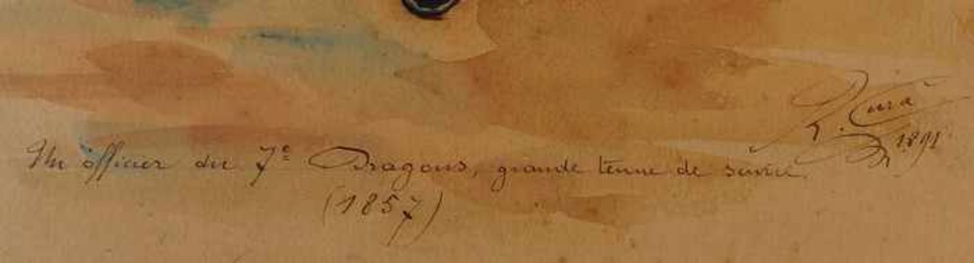 Cura, R.19. Jh., "Dragoner in Gardeuniform", Aquarell, un. französische bez. "Mn officier du 7e - Bild 4 aus 4