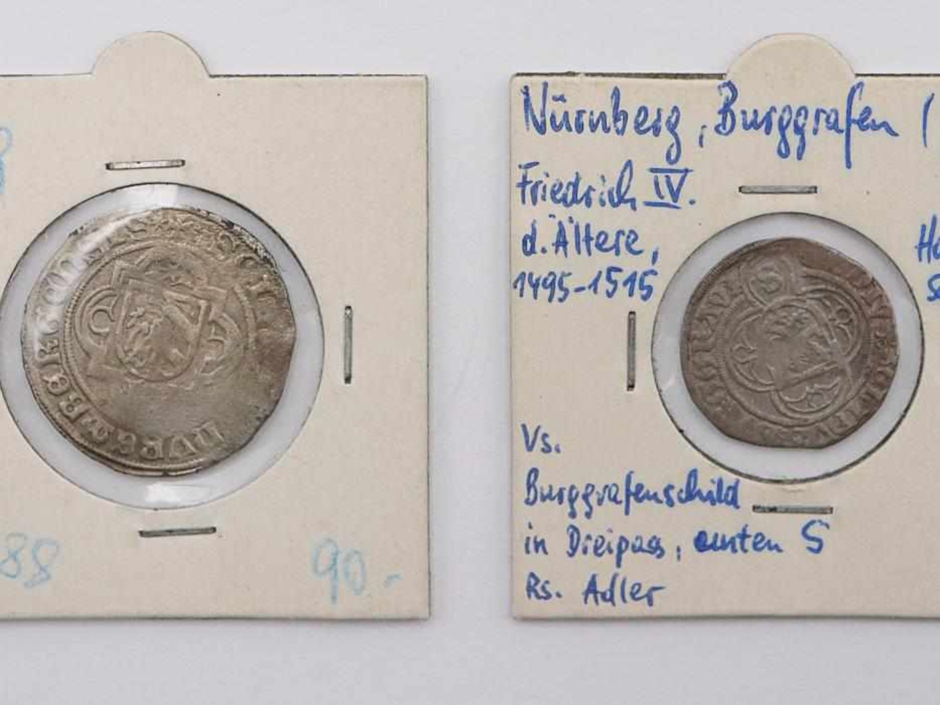Nürnberg - Zwei Münzen1 x Halbschilling Schwabach Nürnberg Burggrafen Friedrich IV. d. Ältere und