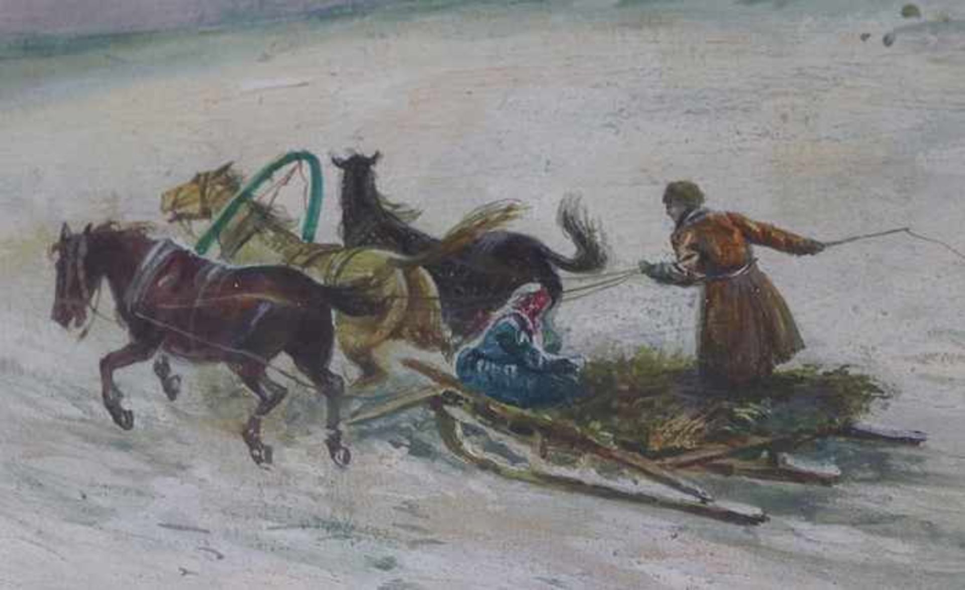 Gruzinsky, Peter Nikolajewitsch1837-1892, russischer Maler, "Troika in winterlicher Landschaft", - Bild 8 aus 12