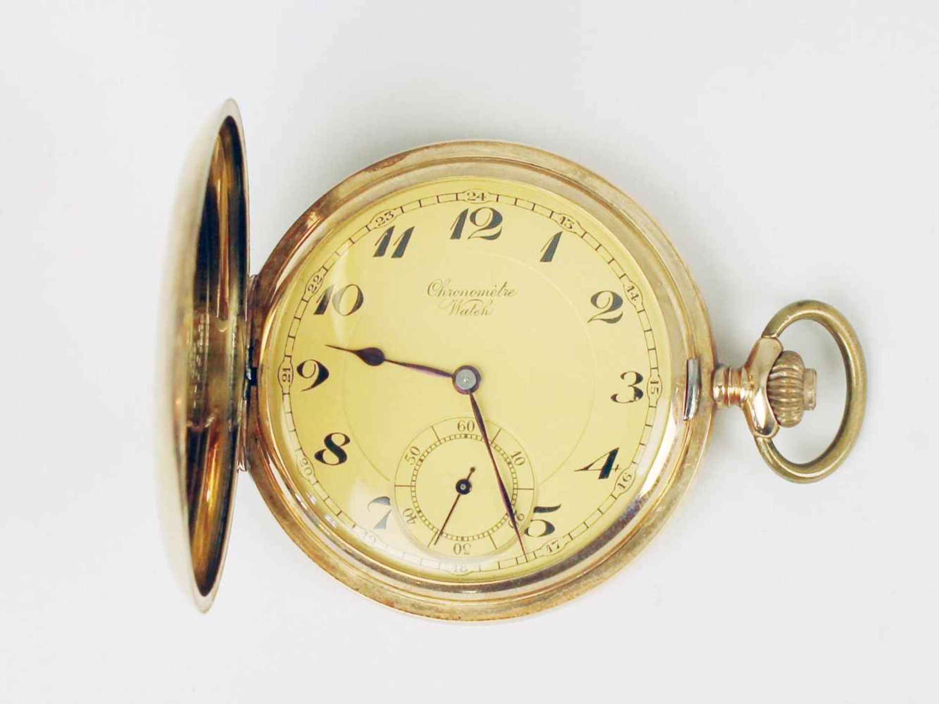 Herrentaschenuhr - Chronomètre WatchGG 585, Savonette, Dca.5,1cm, goldfarbenes Zifferblatt, arab.