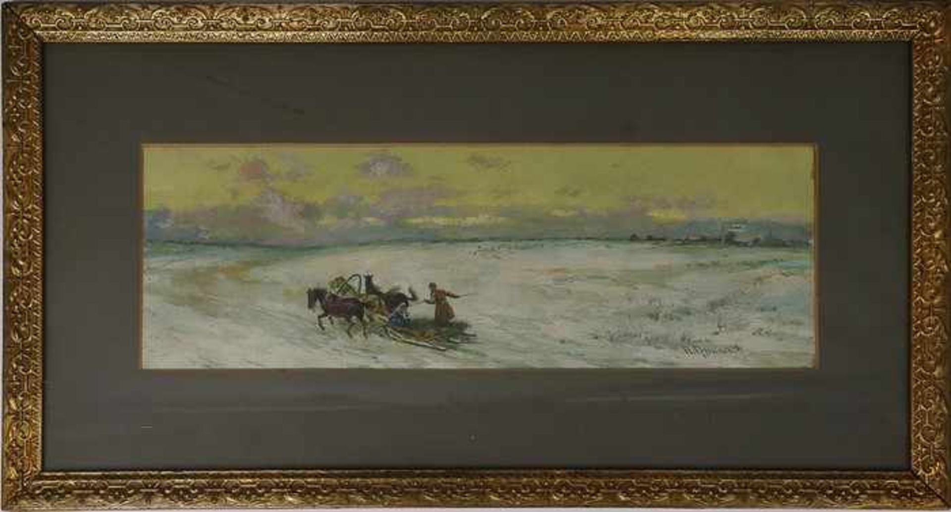 Gruzinsky, Peter Nikolajewitsch1837-1892, russischer Maler, "Troika in winterlicher Landschaft",