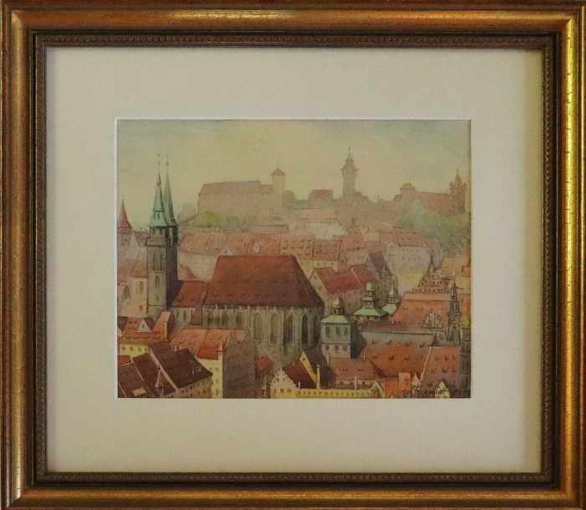 Schmidt - Crohè, W."Blick über Nürnberg - Sebalduskirche und die Kaiserburg", Aquarell 1932/33,