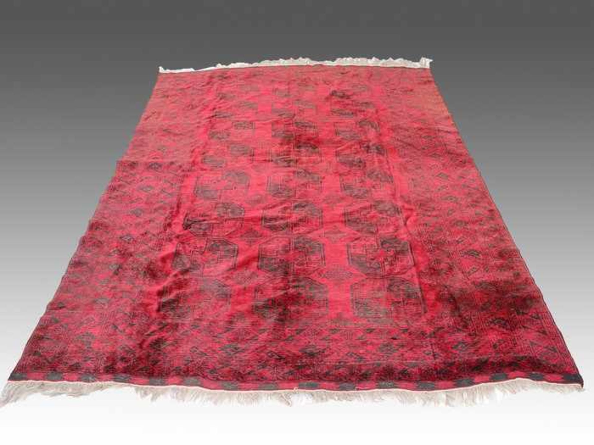 Orientteppichum 1960, Afghanistan, Wolle/Wolle, schöner Lüster, rotgrundig, Kelimabschlüsse mit - Bild 2 aus 10