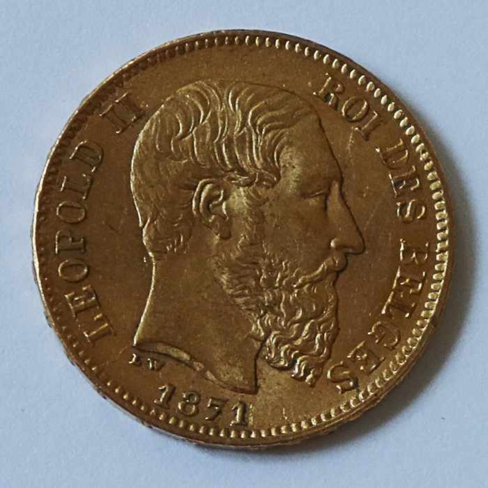 Gold - Belgien - 20 Francs 1871Leopold II, D 21mm, G 6,45g, vz