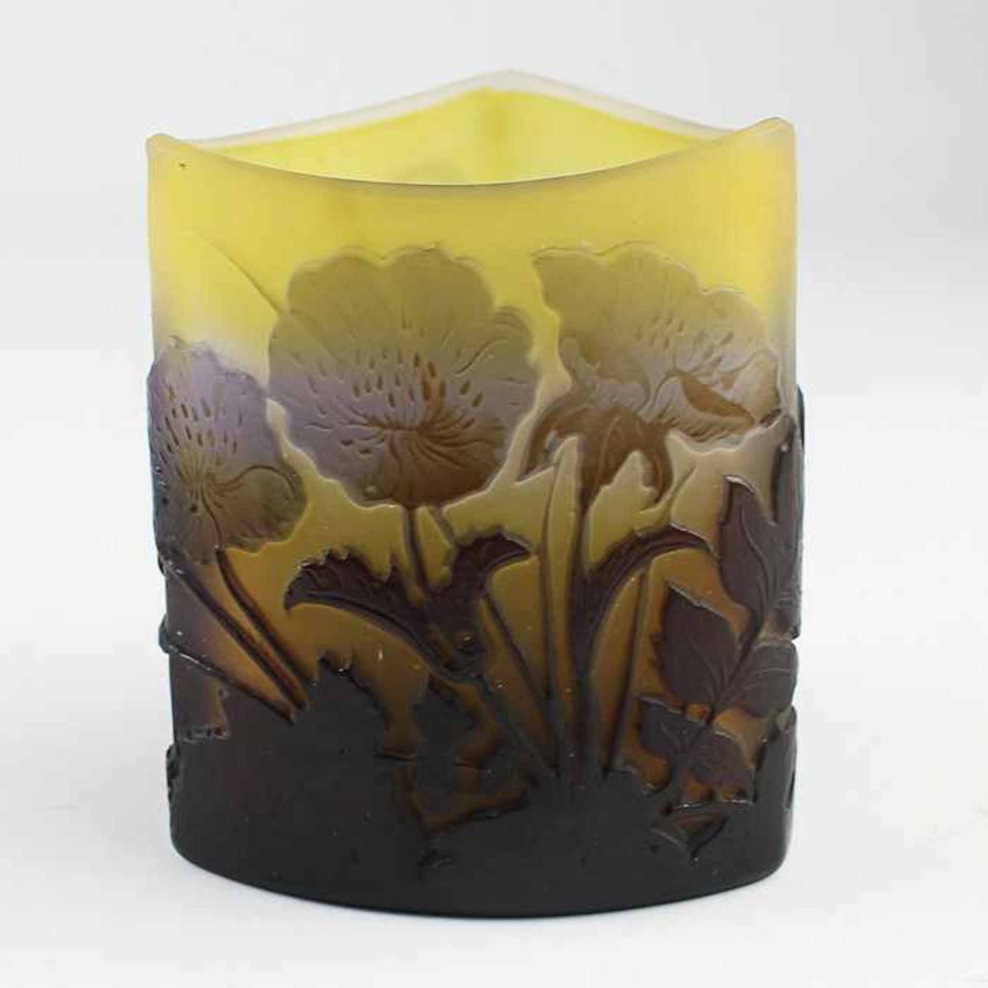 Gallé - Vase1906/14, Jugendstil, Emile Gallé, Frankreich, farbloses Glas, leicht abgerundeter