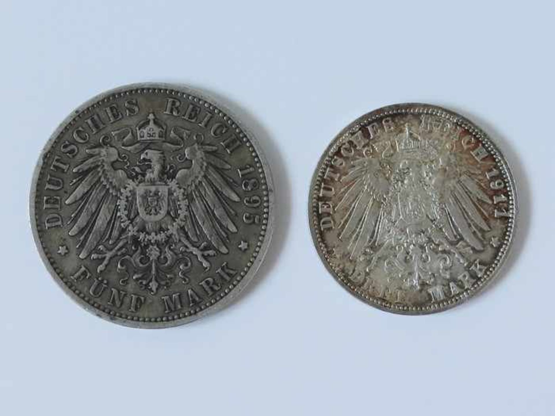 Deutsches Reich - Zwei Münzen1 x Wilhelm II v. Preussen - Fünf Mark 1895 A u. 1 x Luitpold - Bild 2 aus 4