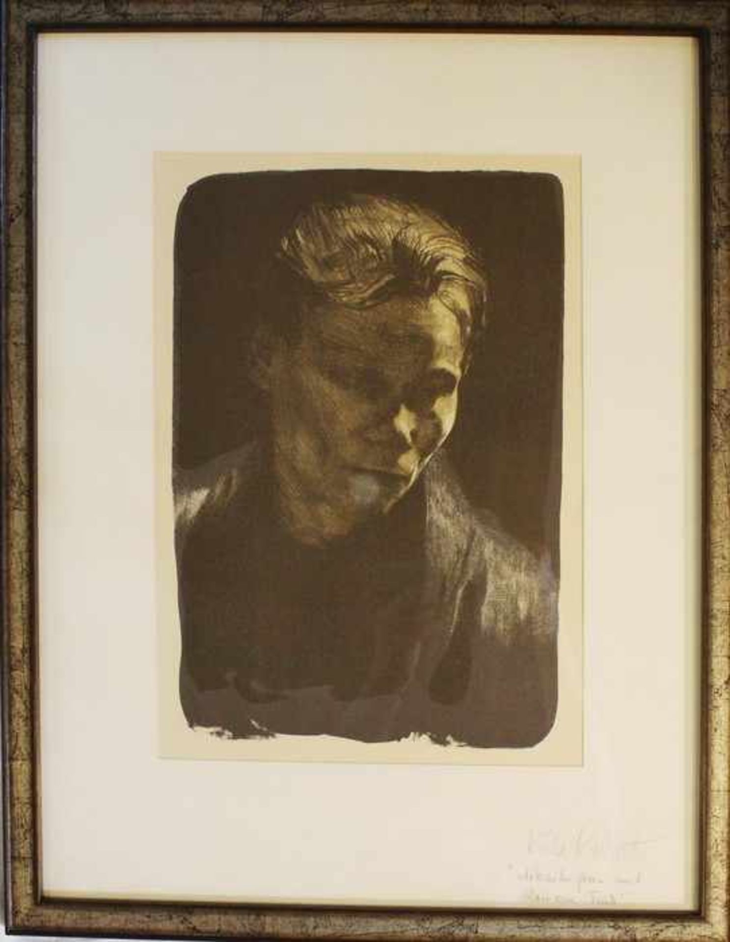 Kollwitz, Käthe1867 - 1945, Brustbild einer Arbeiterfrau m. blauem Tuch, Photolithographie, Wien - Bild 2 aus 4