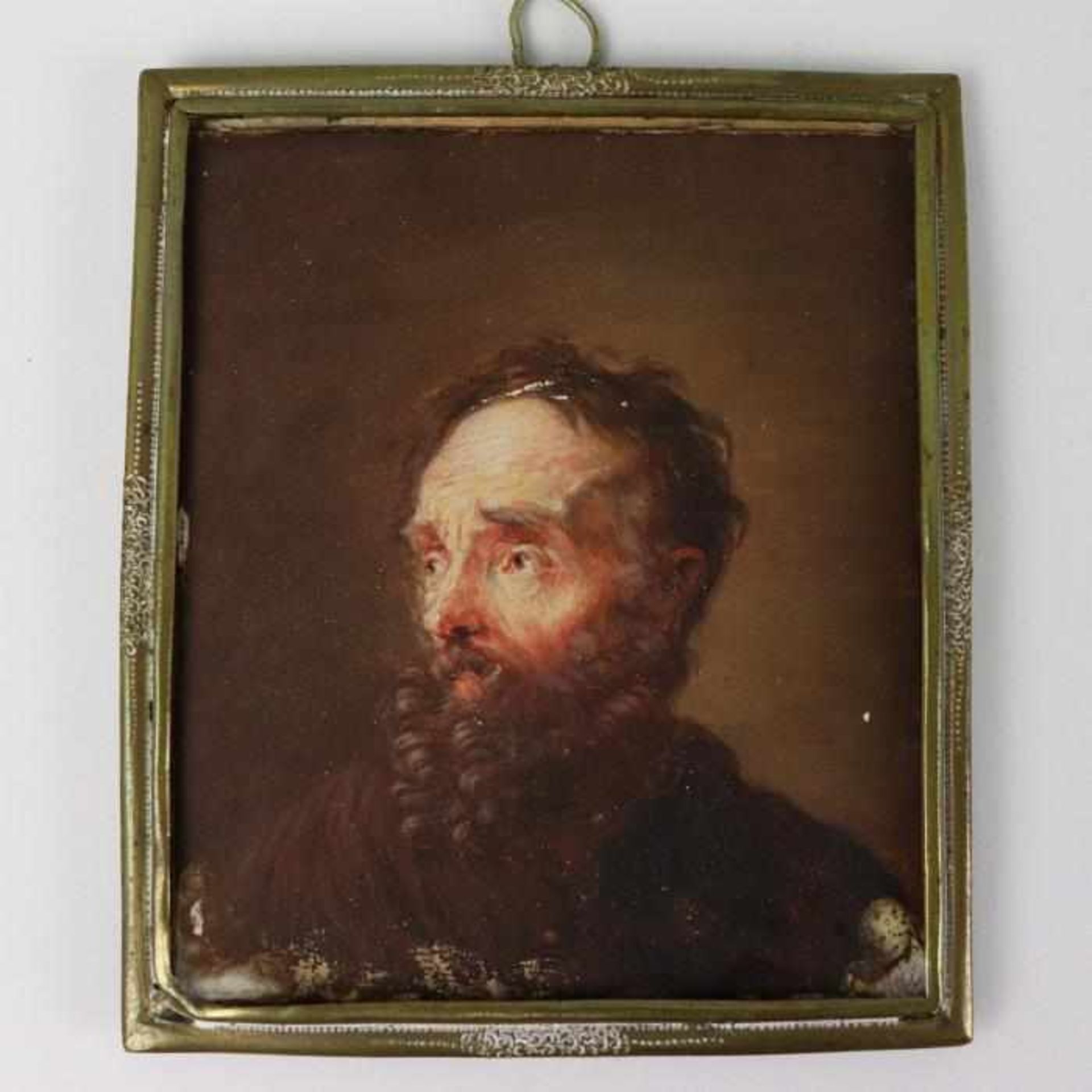 Miniatur19.Jh., Pappe, Öl, rs. handschriftlich bez. Dostojewski, Brustporträt eines Mannes mit - Bild 2 aus 2