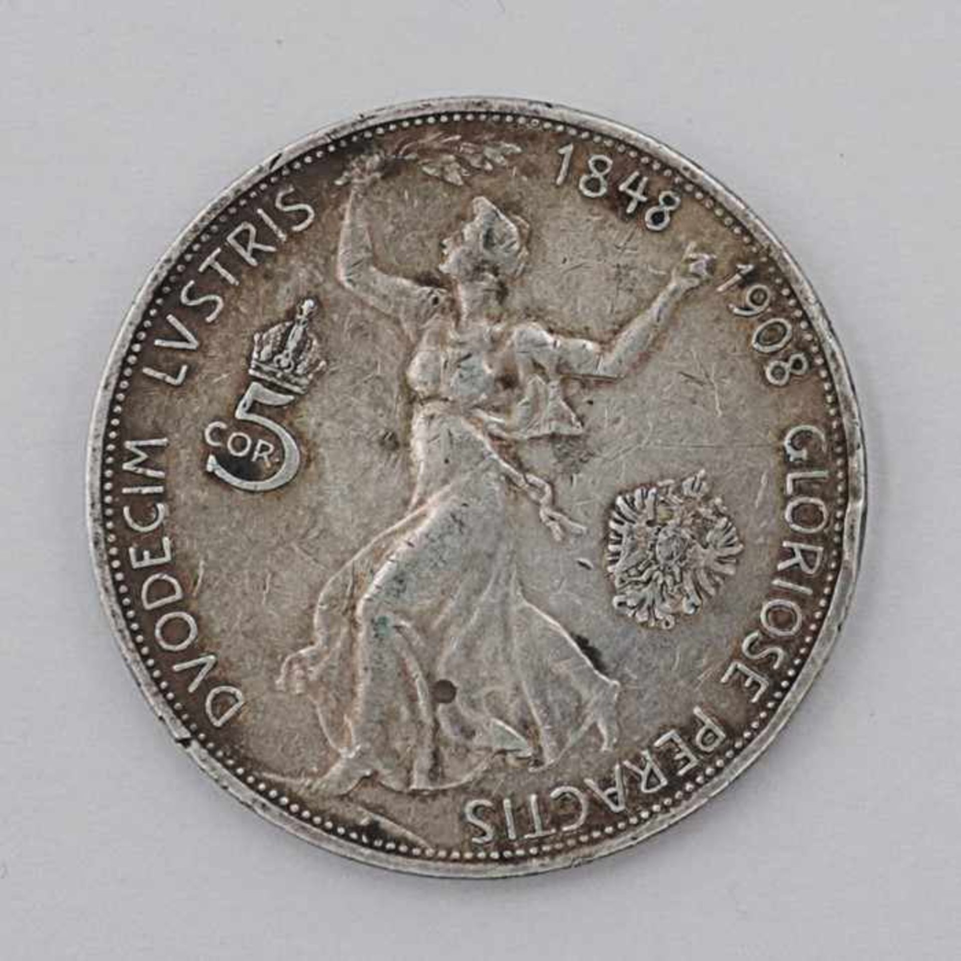 Österreich/Ungarn - 5 Kronen 1908Franz Josef, Regierungs Jubiläum, G 23,97g, D 3,6 cm, RF, ss/ - Bild 2 aus 2
