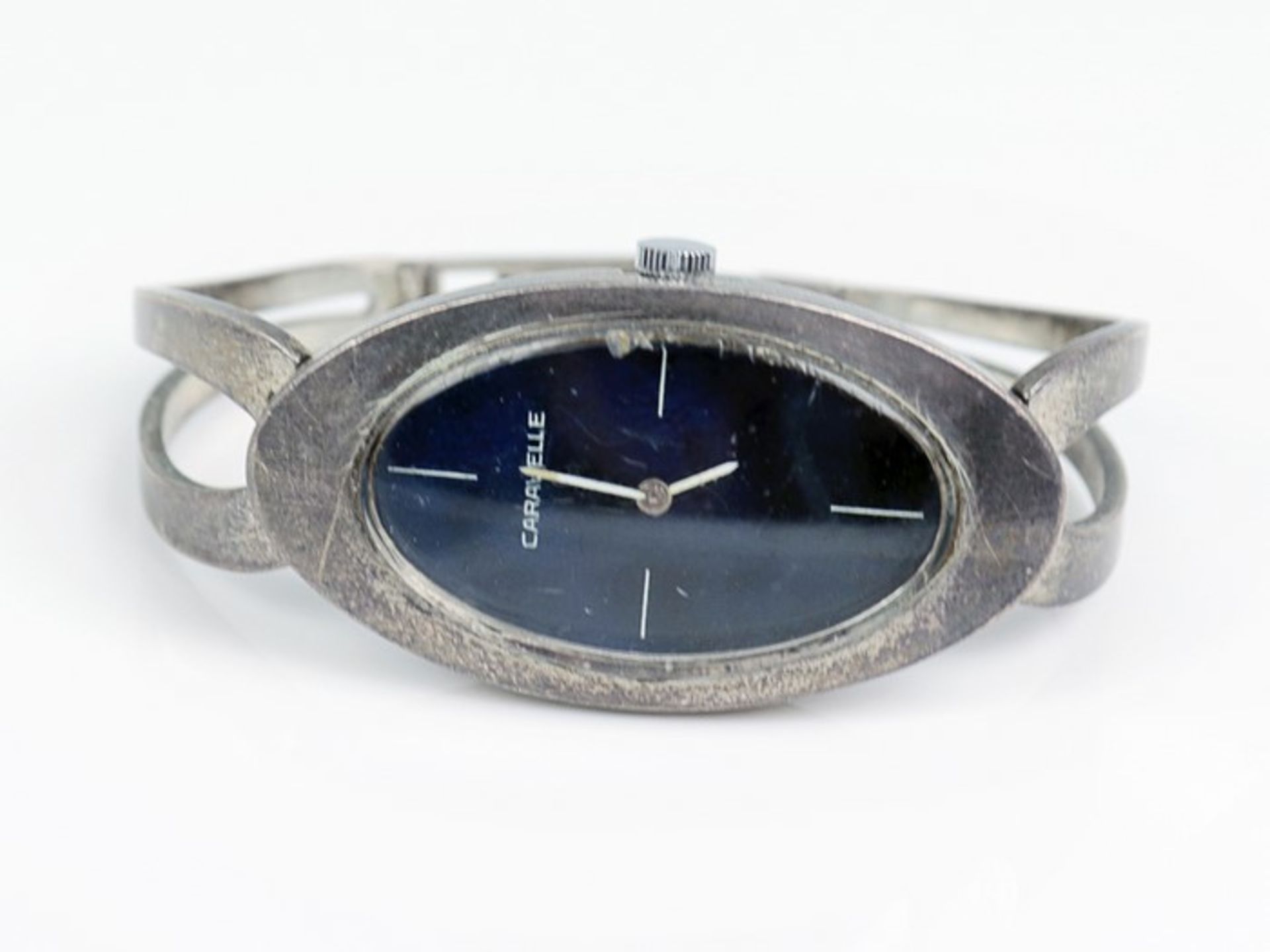 Caravelle - DamenarmbanduhrSi 925, Gehäuse: ca.4,5 x 2,4cm, blaues Zifferblatt, Balkenindizes,