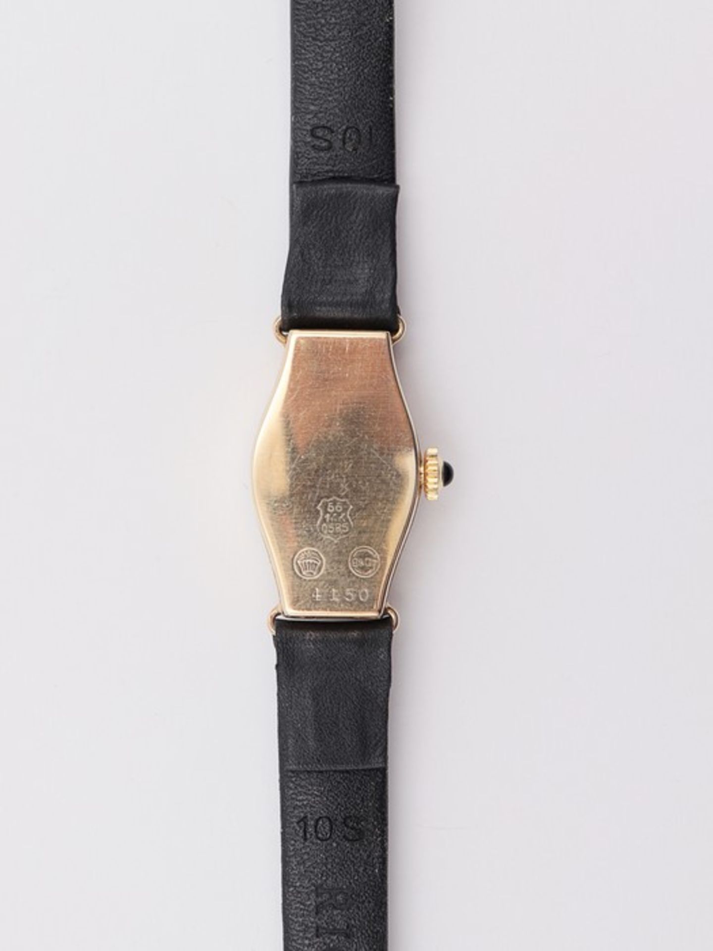 DamenarmbanduhrGG 585, Gehäuse: ca.1,5 x 2,5cm, goldfarbenes Zifferblatt, arab. Ziffern, Handaufzug, - Bild 3 aus 3