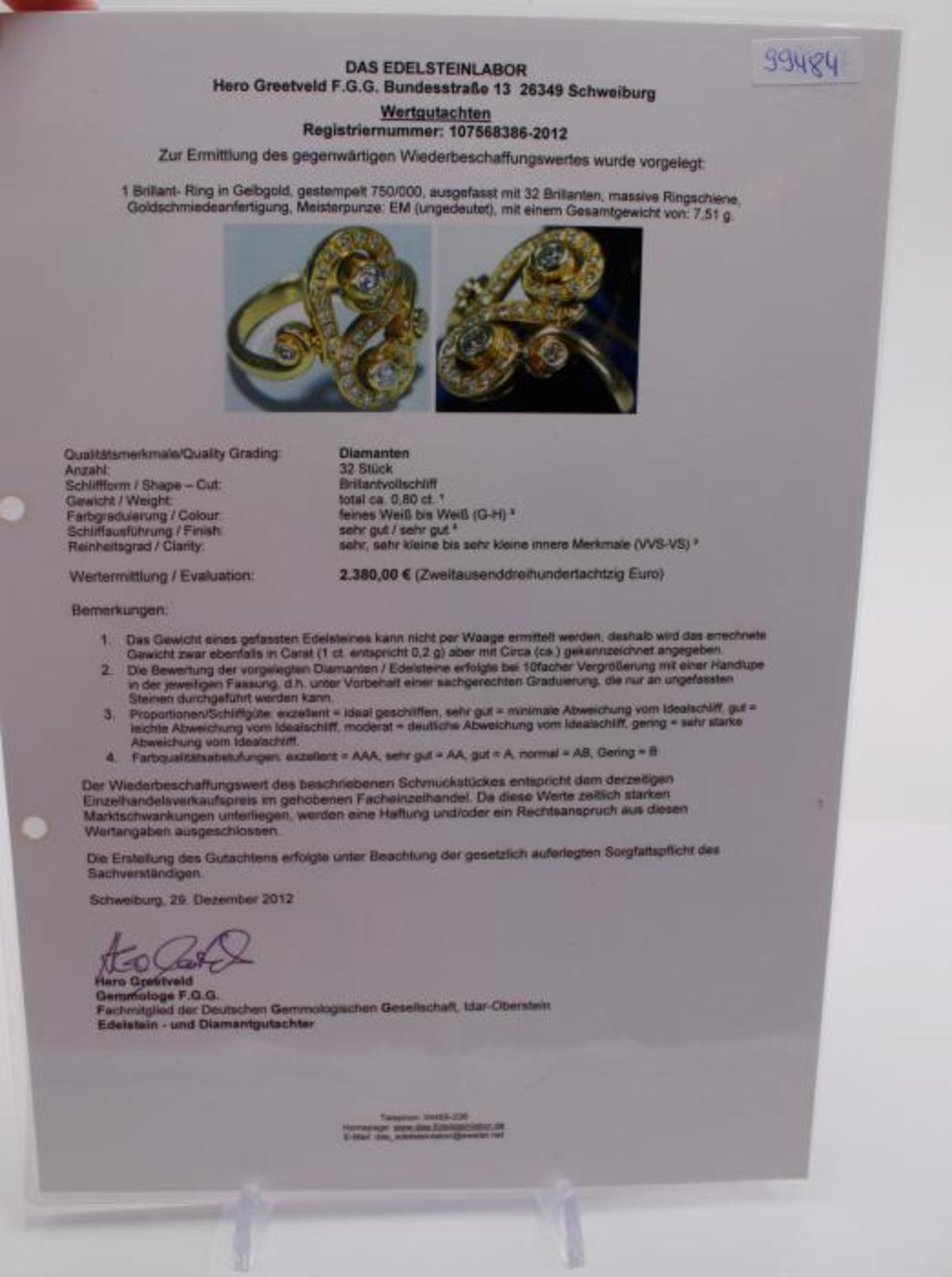 Brillant - DamenringGG 750, Goldschmiedeanfertigung, Meisterpunze EM (ungedeutet), stilisiertes - Bild 5 aus 5