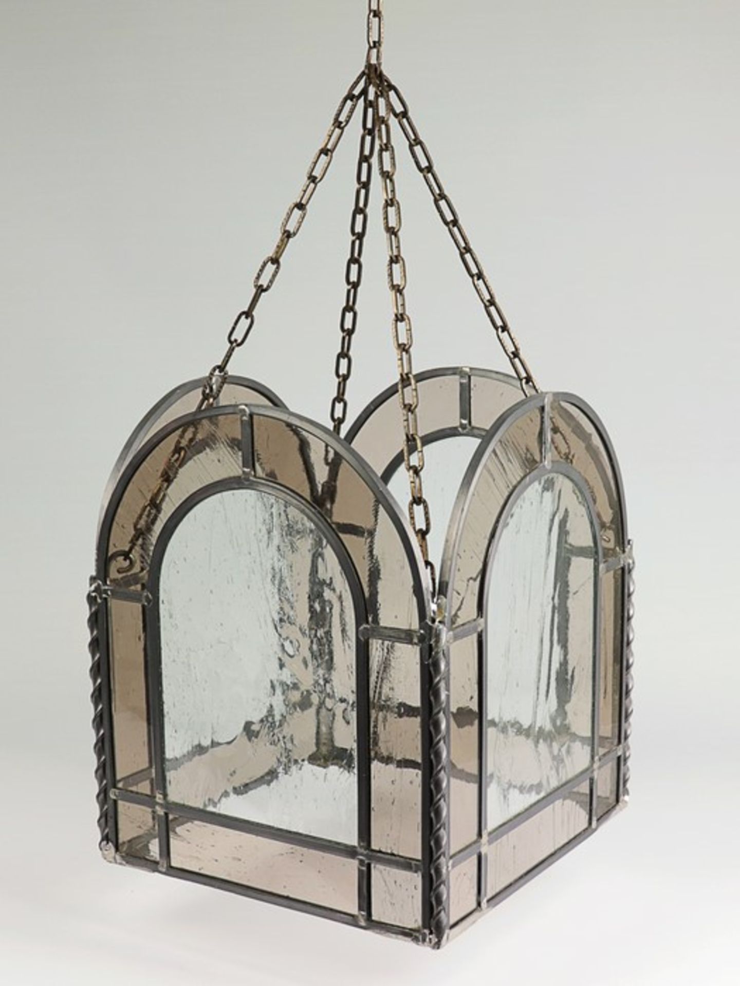 Deckenlaternen - PaarMetall/Glas, bleiverglaster Korpus, Blaseneinschlüsse, quadratische Form, - Image 2 of 3