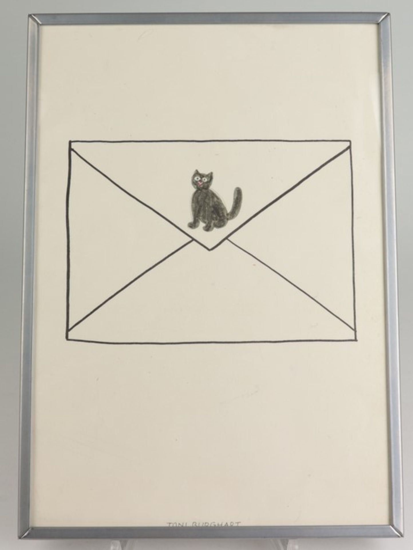 Burghart, Toni"Briefumschlag mit Kätzchen", Litho., minimalistische Darstellung, un. bez. Toni
