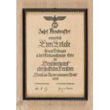 Deutsches Reich 1933 - 1945 - HJ - Hitlerjugend : Framed Hitler Youth Competition Certificate.1938