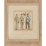 Deutsches Reich 1933 - 1945 - Heer : Framed Colored Drawing of German Soldiers.Framed color