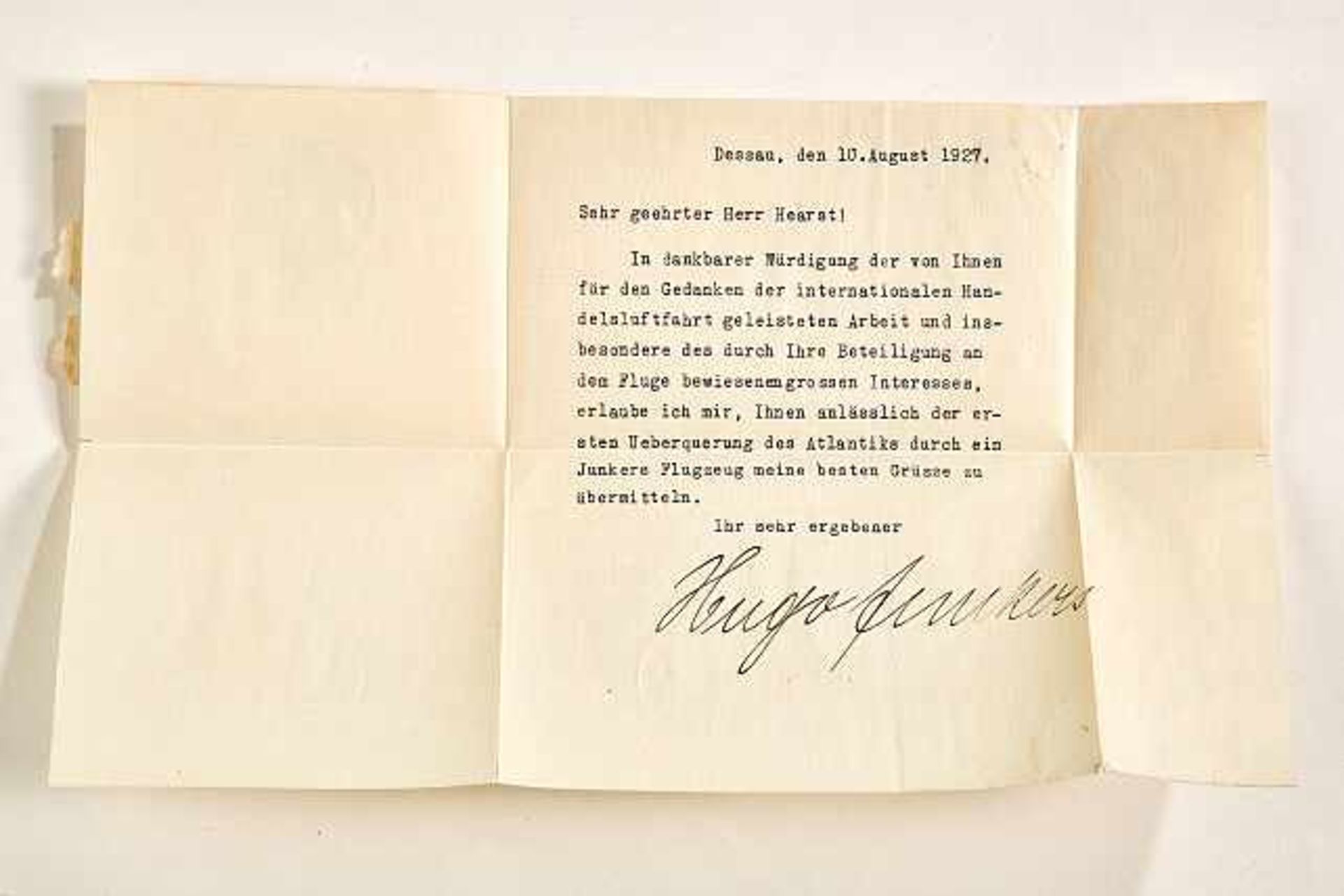 Deutsches Reich 1933 - 1945 - Dokumente und Autographen : Airmail Letter from Hugo Junkers to - Bild 2 aus 2