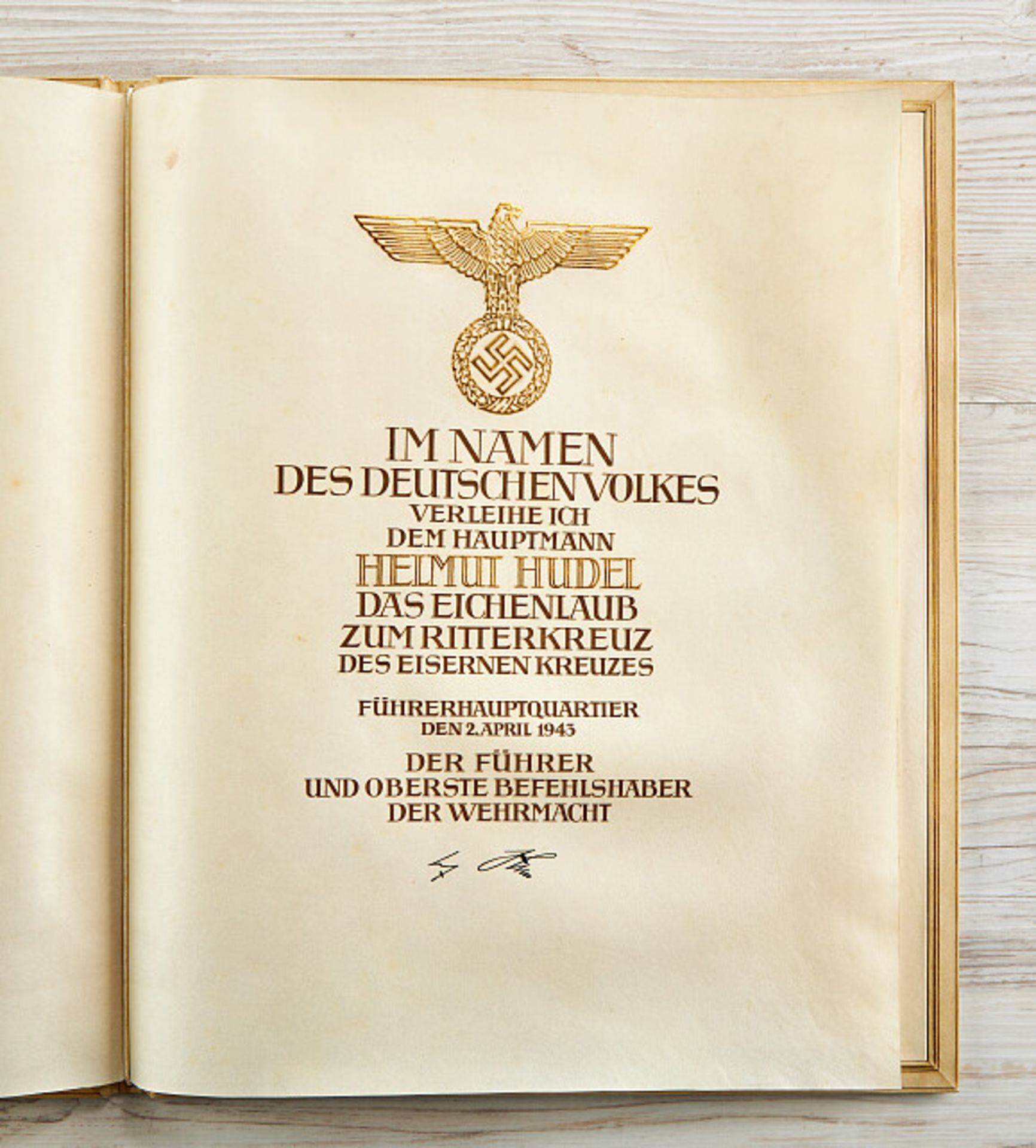 Deutsches Reich 1933 - 1945 - Heer - Panzertruppe : Große Verleihungsurkunde des Eichenlaubes zum