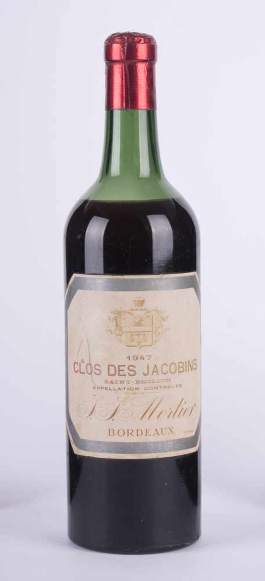 Clos des Jacobins-Bordeaux 1947Füllstand etwas weniger, Etikett in gutem Zustand, 0,75lClos des