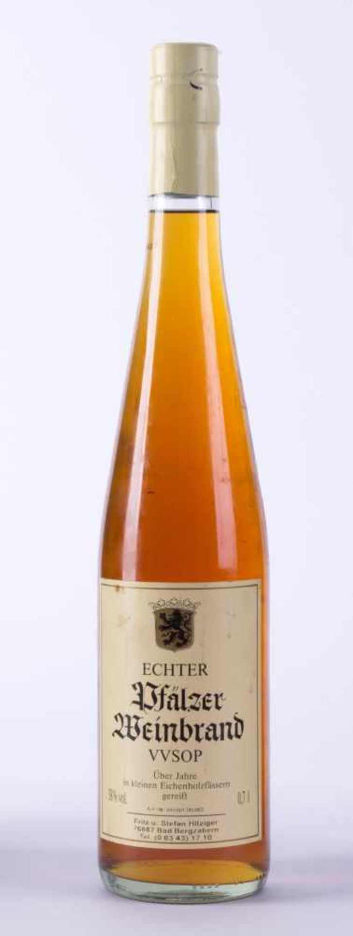 Pfälzer Weinbrand 1970er JahreFüllstand normal, Etikett im guten Zustand, 0,7 lPalatine Brandy