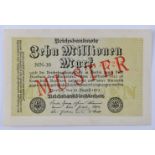 Deutschland, 10 Mio Mark 22.08.1923Reichsbanknote, mit diagonalem roten Aufdruck-Muster auf