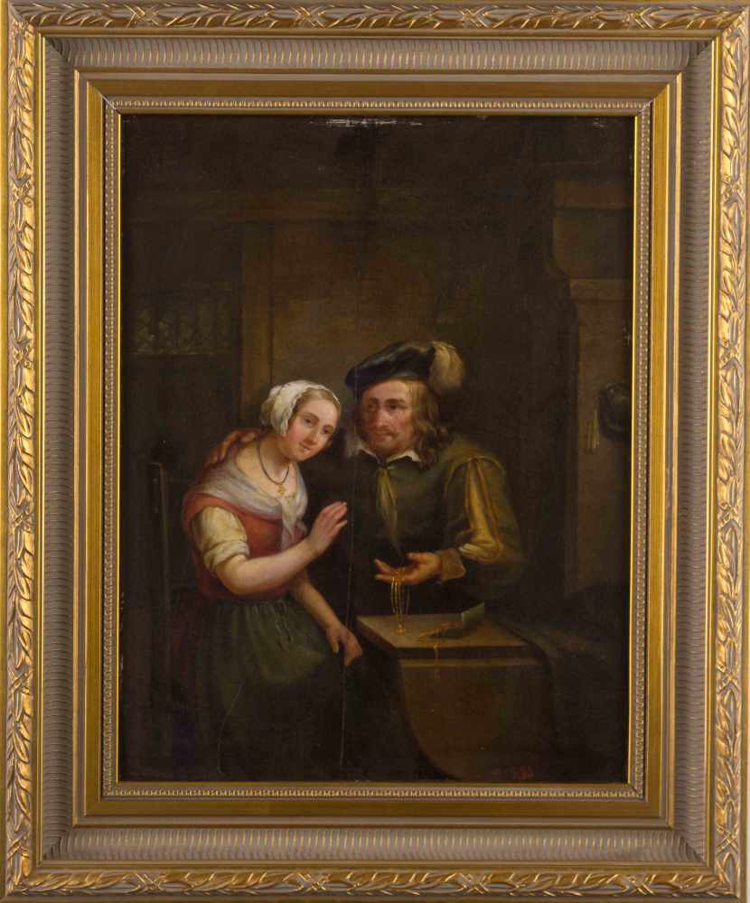 Jan STOLKER (1724-1785)"Das Geschenk"Gemälde Öl/parkettierte Holztafel, 42 cm x 33 cm, mit Rahmen 54 - Image 2 of 6