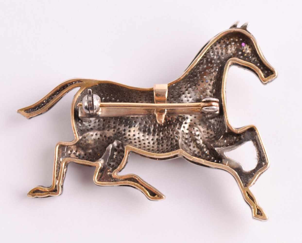 Brosche Pferd vor 1917halbplastisches, laufendes Pferd, Gold 56 Zolotnik und Silber, kyrillische - Image 3 of 4