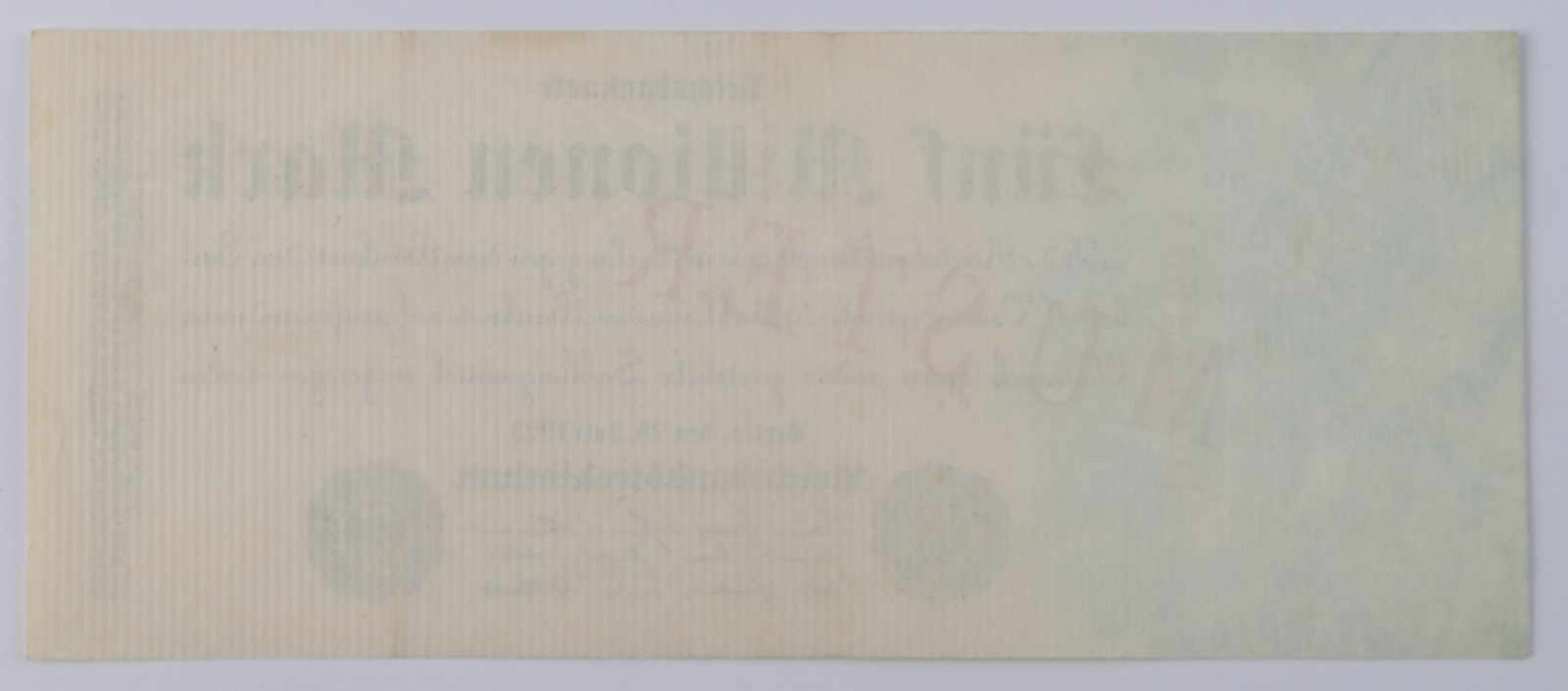Deutschland, 5 Millionen Mark 25.07.1923Reichsbanknote, mit diagonalem roten Aufdruck-Muster auf - Bild 2 aus 2