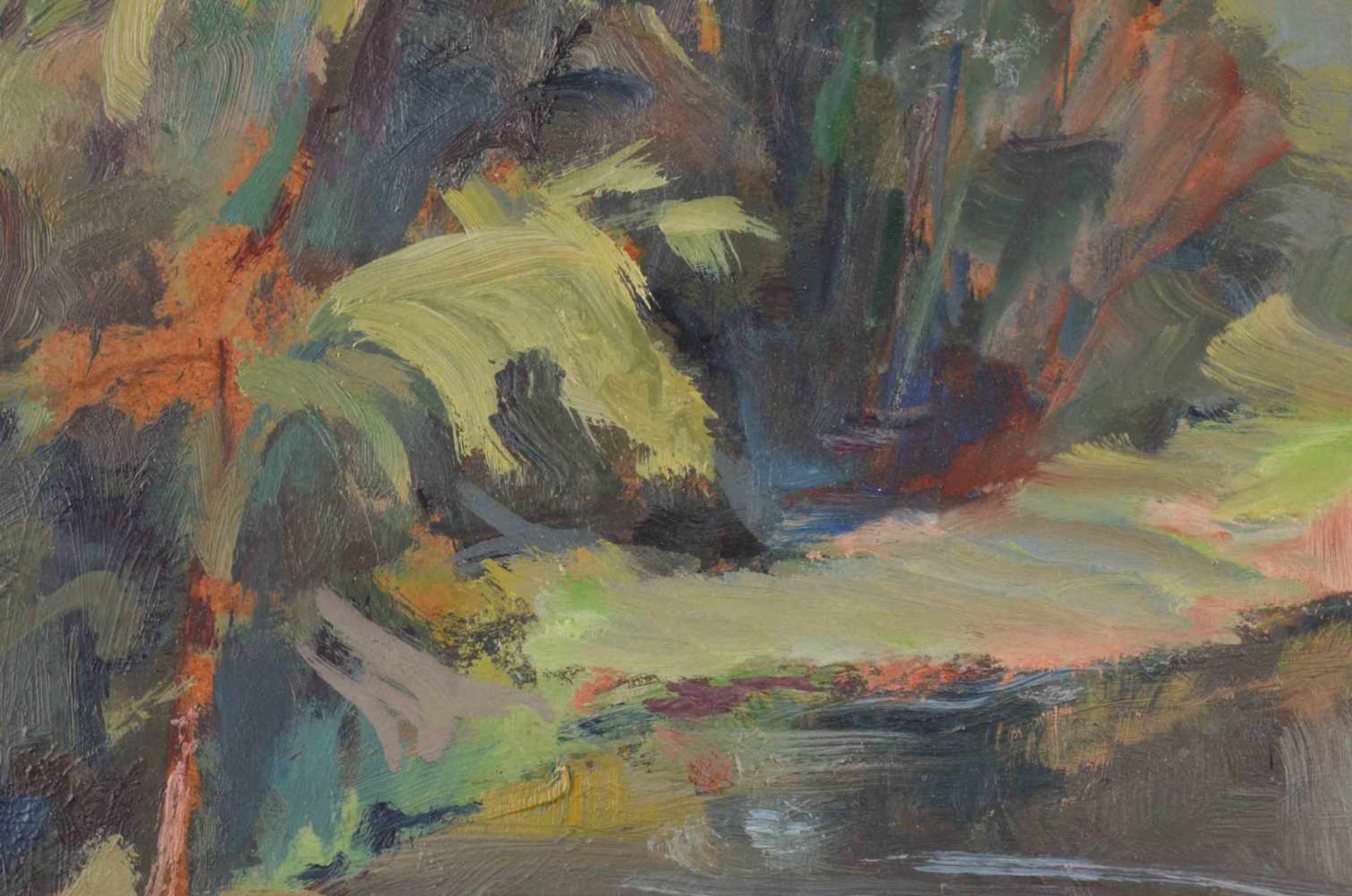 Künstler des 20. Jhd."Flusslandschaft"Gemälde Öl/Hartfaser, 43,5 cm x 38,5 cm,links unten ungedeutet - Image 4 of 5