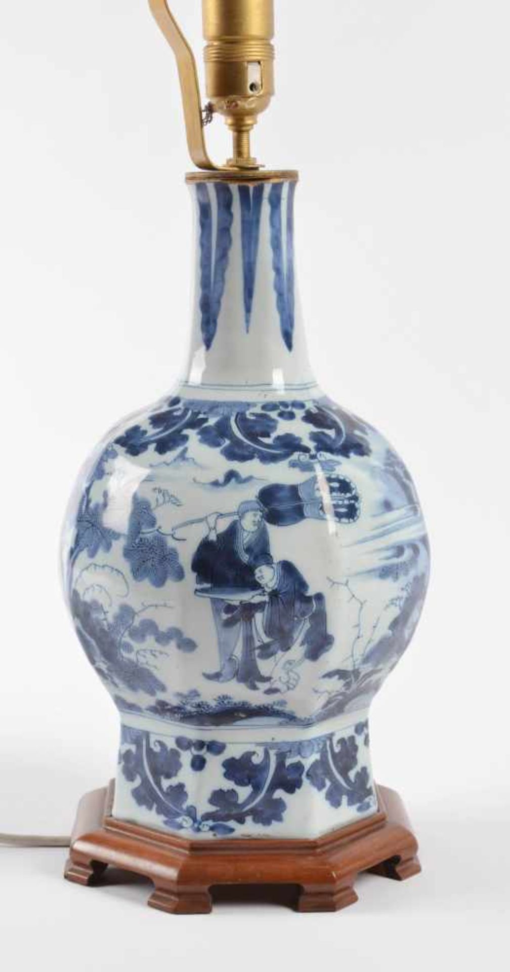 Lampe Delft 17. Jhd.blau und weiß Malerei mit chinesischem Dekor, ehemals Vase umgebaut zu einer - Bild 3 aus 4