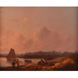 Anonymer Altmeister des 17. / 18. Jhd."Flusslandschaft mit Hafen"Gemälde Öl / Eichentafel, 24,2 cm x