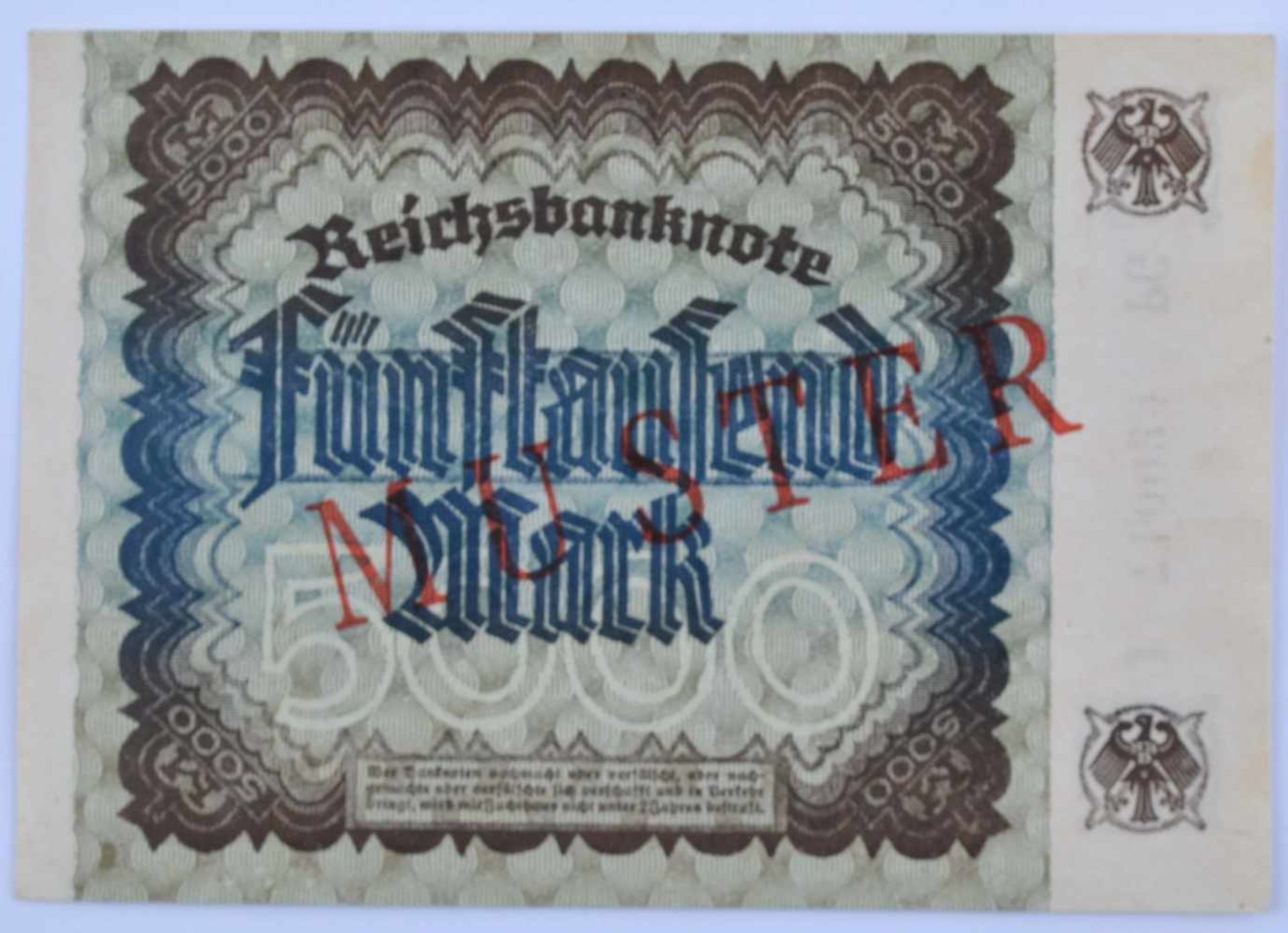 Deutschland, 5000 Mark 02.12.1922Reichsbanknote, mit diagonalem roten Aufdruck-Muster auf Vorder- - Bild 2 aus 2
